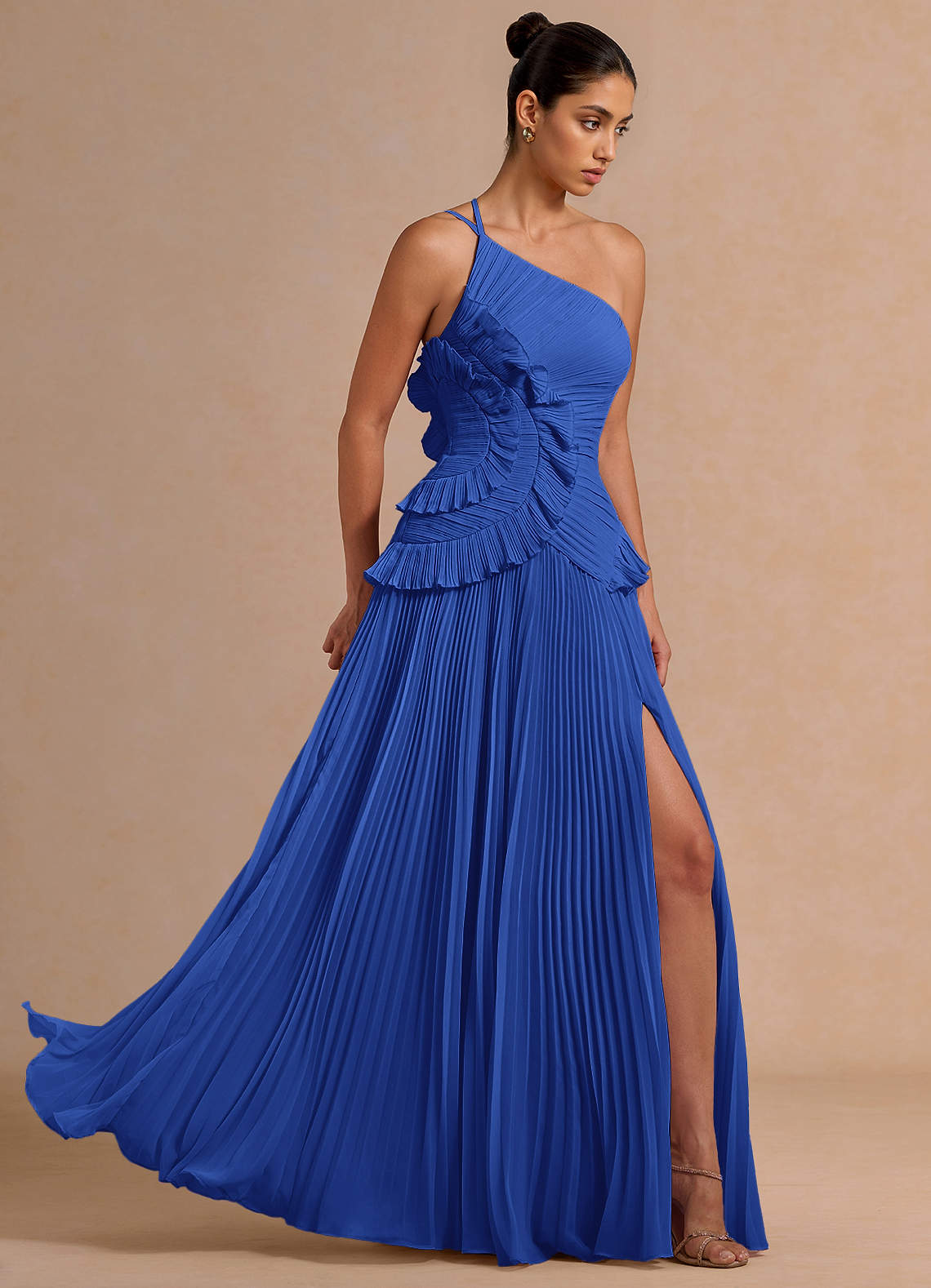 Melody A-Line One-Shoulder Chiffon Evening Dress in Royal Blue