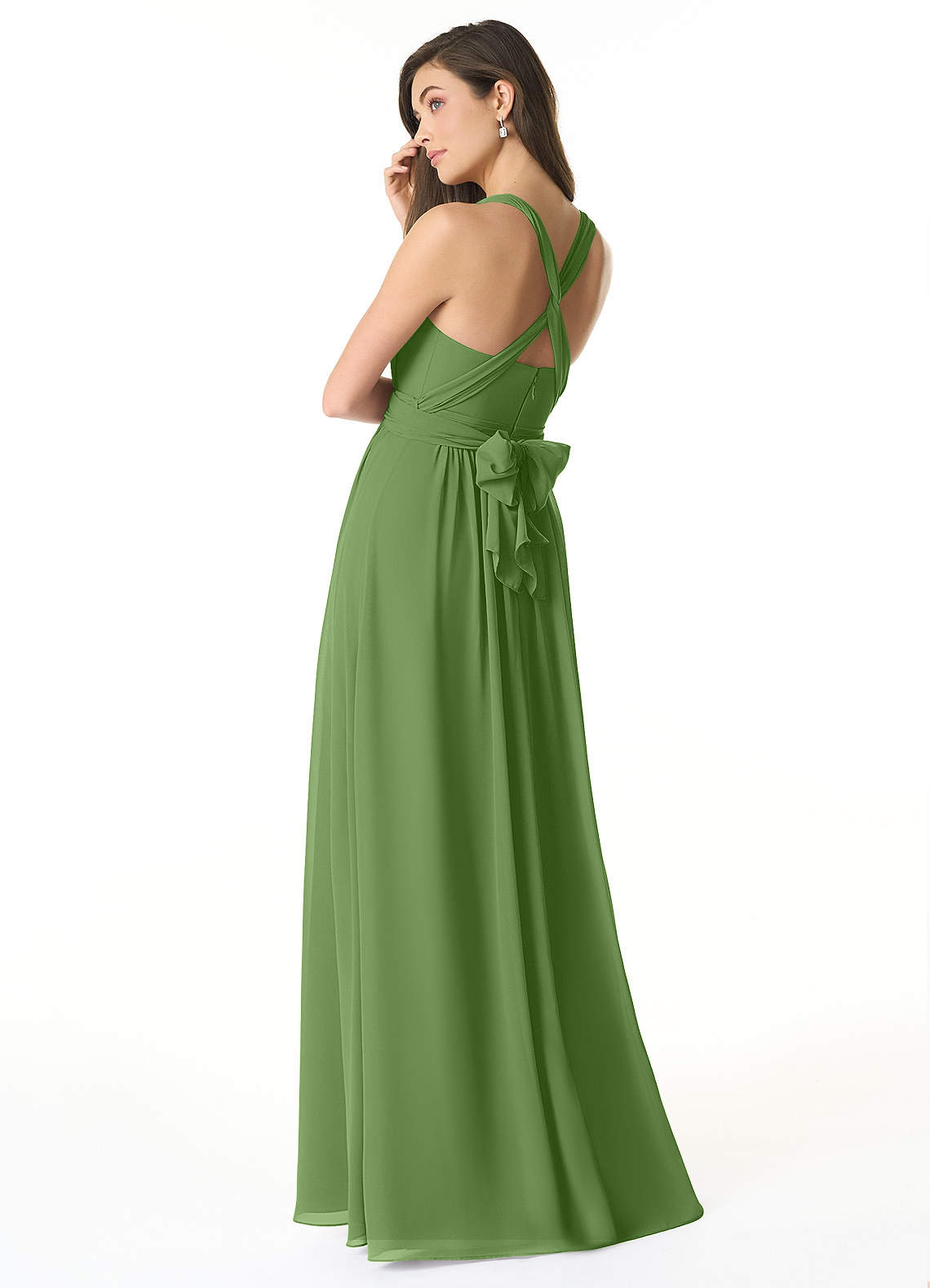 Olani A-Line V-Neck Chiffon Bridesmaid Dress in Basil