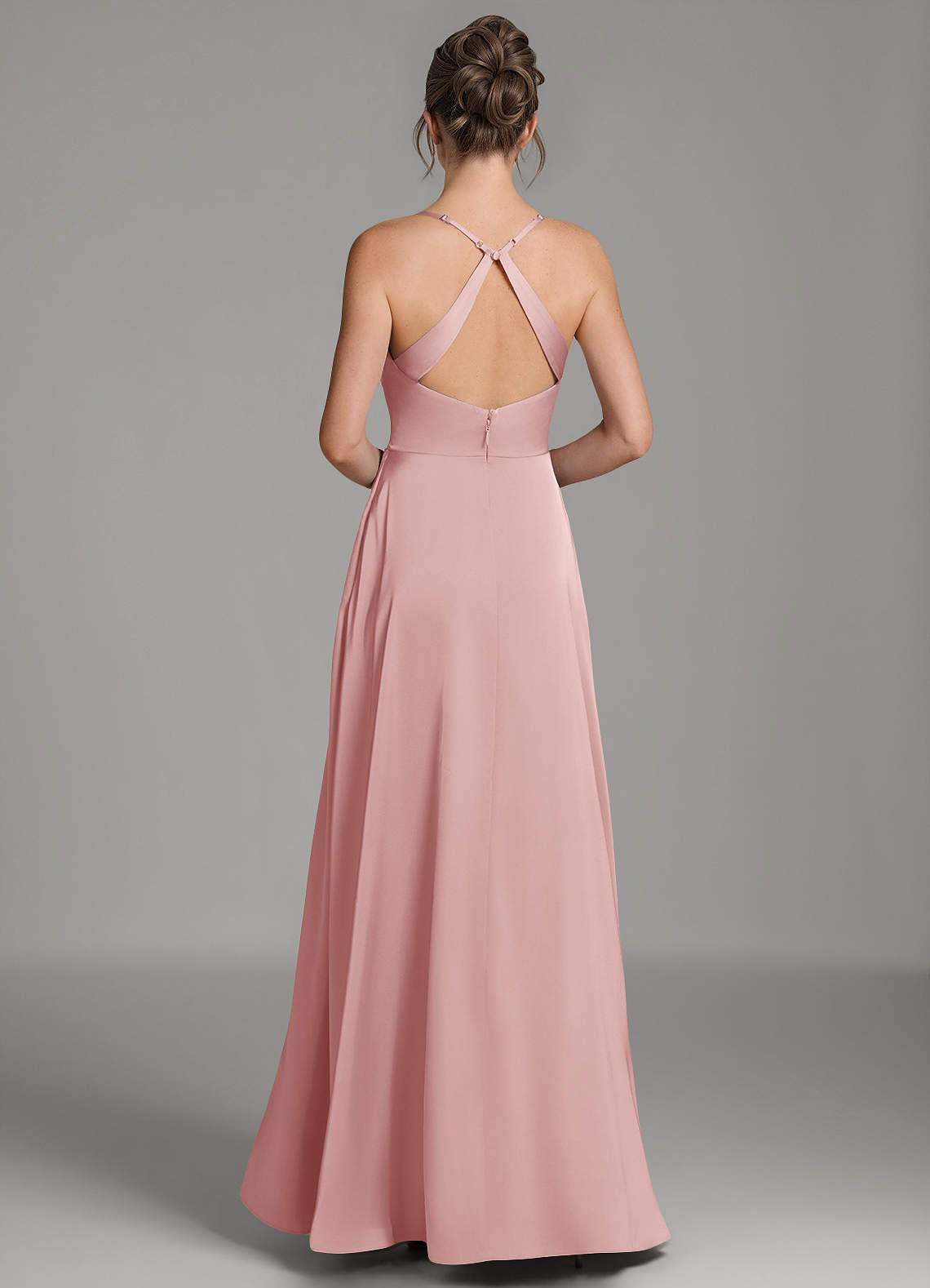 Frankie A-Line Scoop-Neck Stretch Satin Bridesmaid Dress in dusty rose