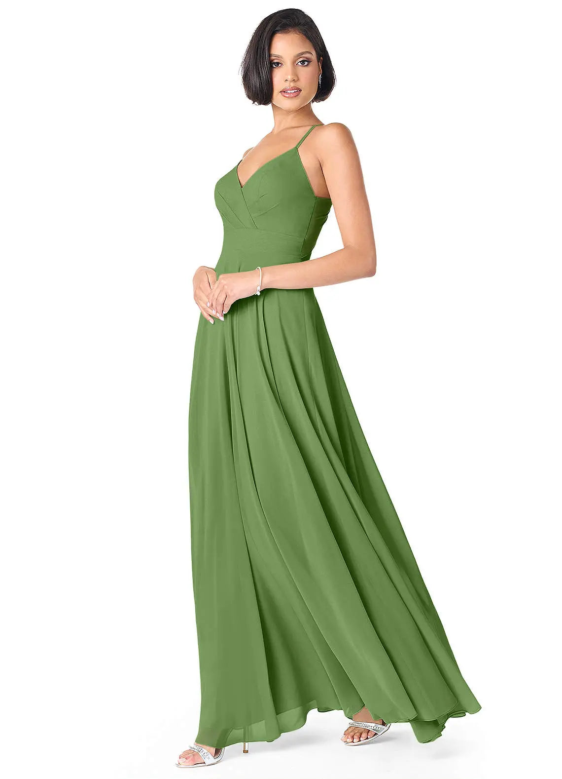 Avelina A-Line V-Neck Chiffon Bridesmaid Dress in Basil