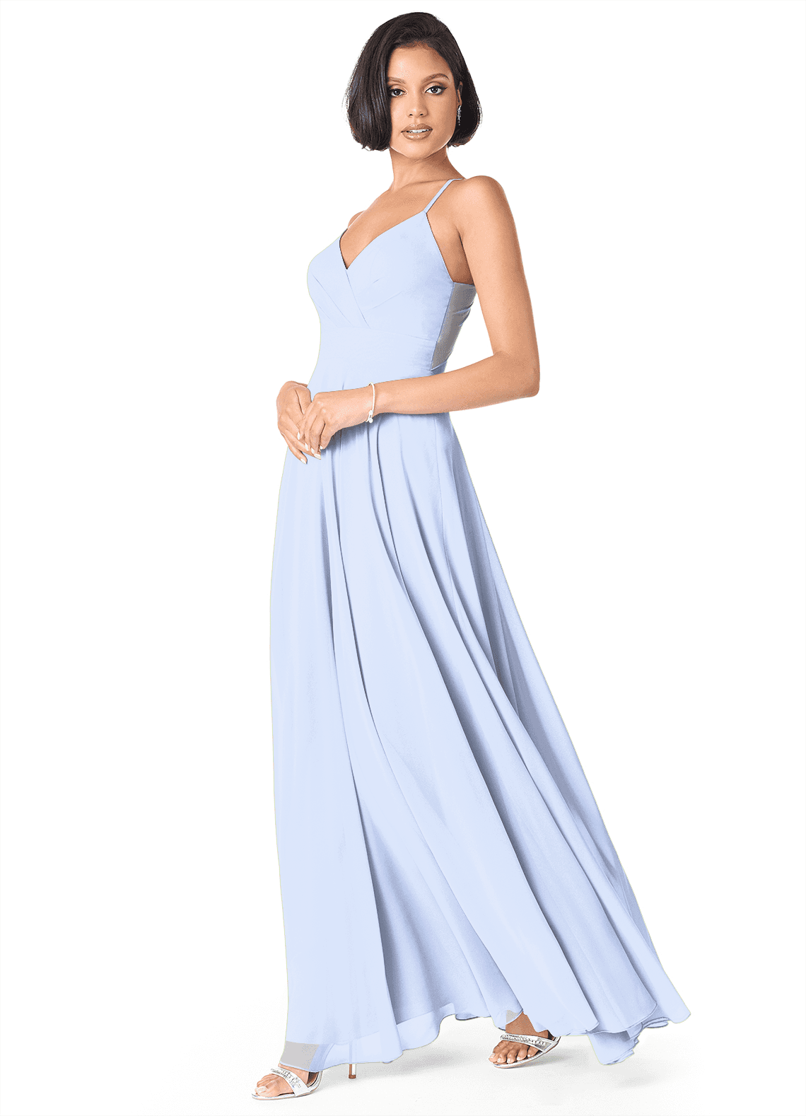 Avelina A-Line V-Neck Chiffon Bridesmaid Dress in Ice