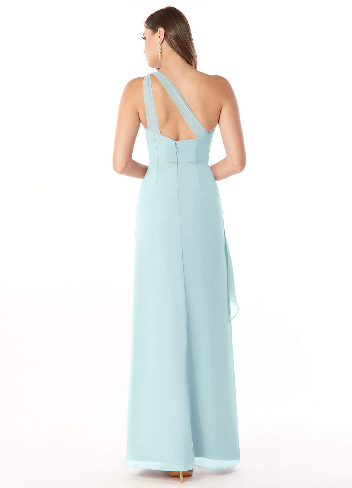 Maive Sheath One-Shoulder Chiffon Bridesmaid Dress in Sea Glass