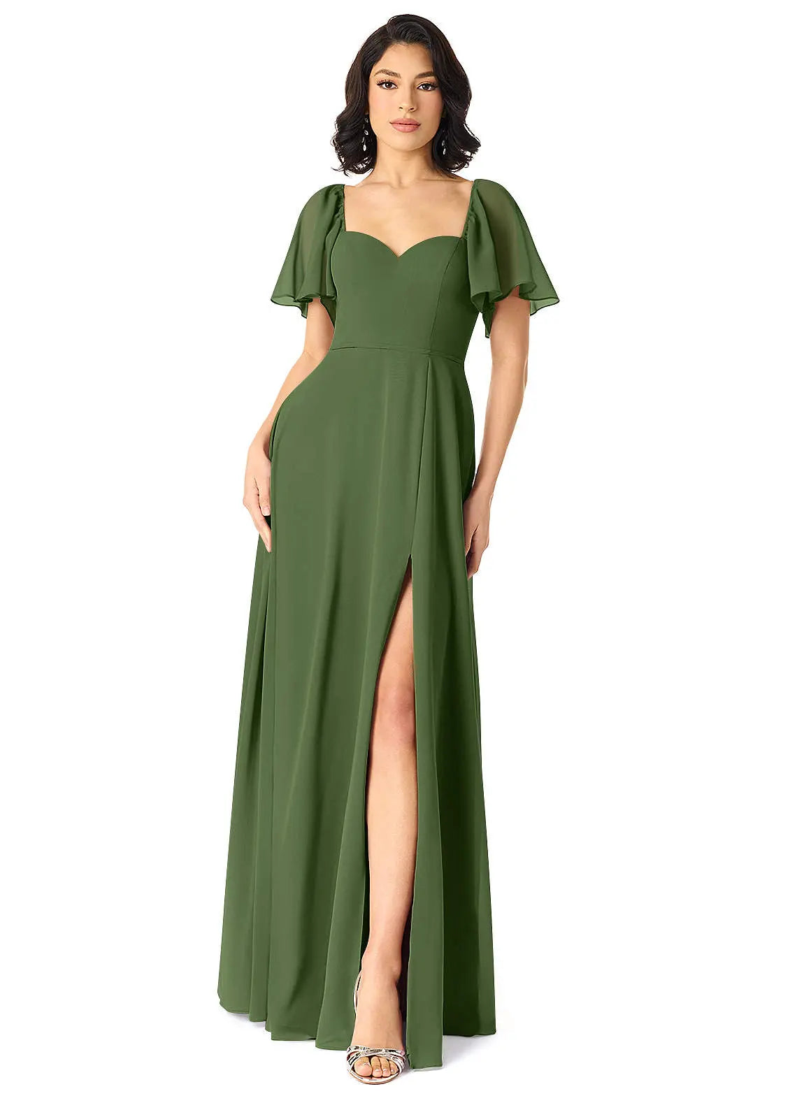 Chloe A-Line Sweetheart Chiffon Bridesmaid Dress in Olive