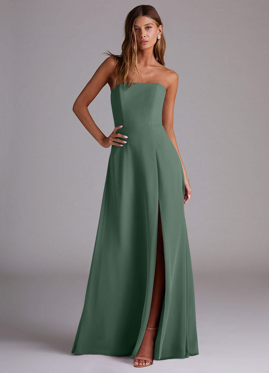 Wren A-Line Straight-Neck Chiffon Bridesmaid Dress in Eucalyptus