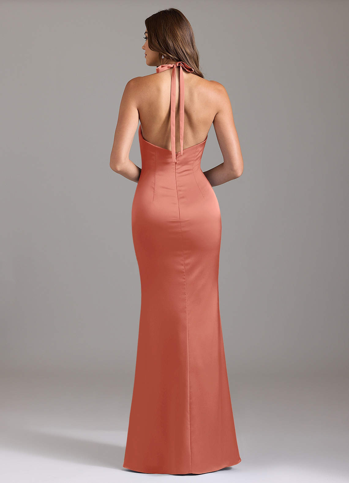 Valerie Mermaid V-Neck Stretch Satin Bridesmaid Dress in Salmon Pink