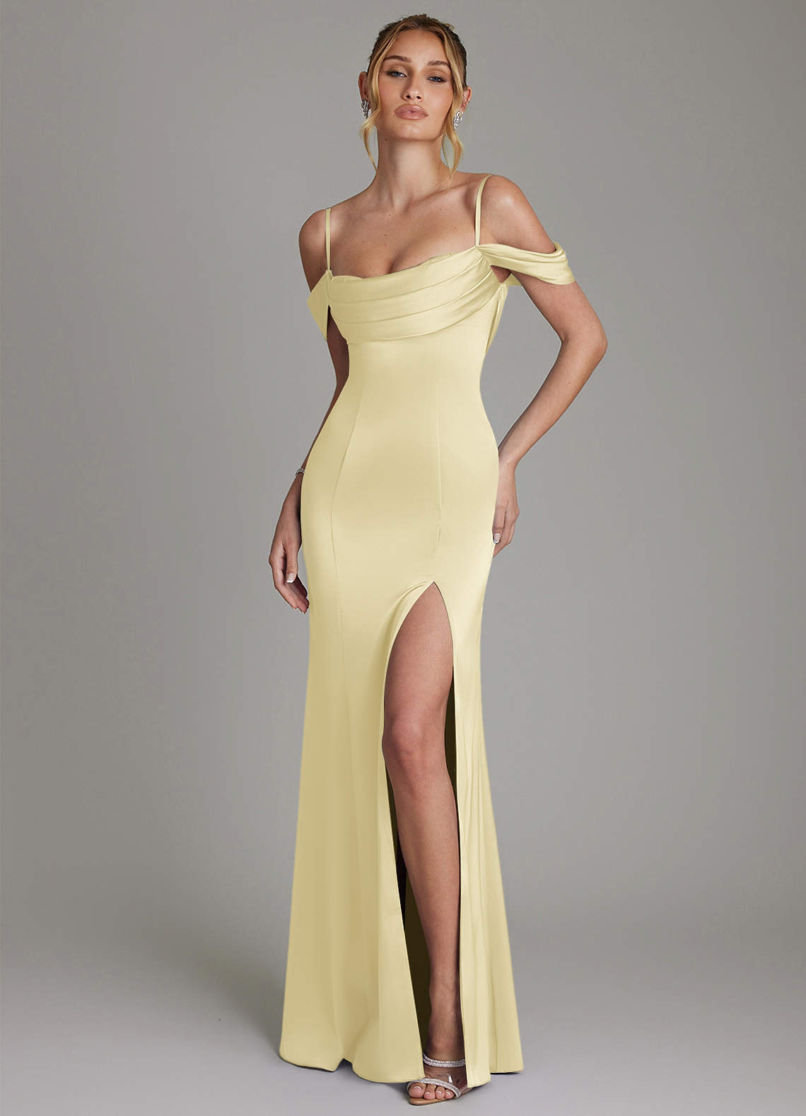 Nira Mermaid Sweetheart Stretch Satin Bridesmaid Dress in Lemon Sorbet