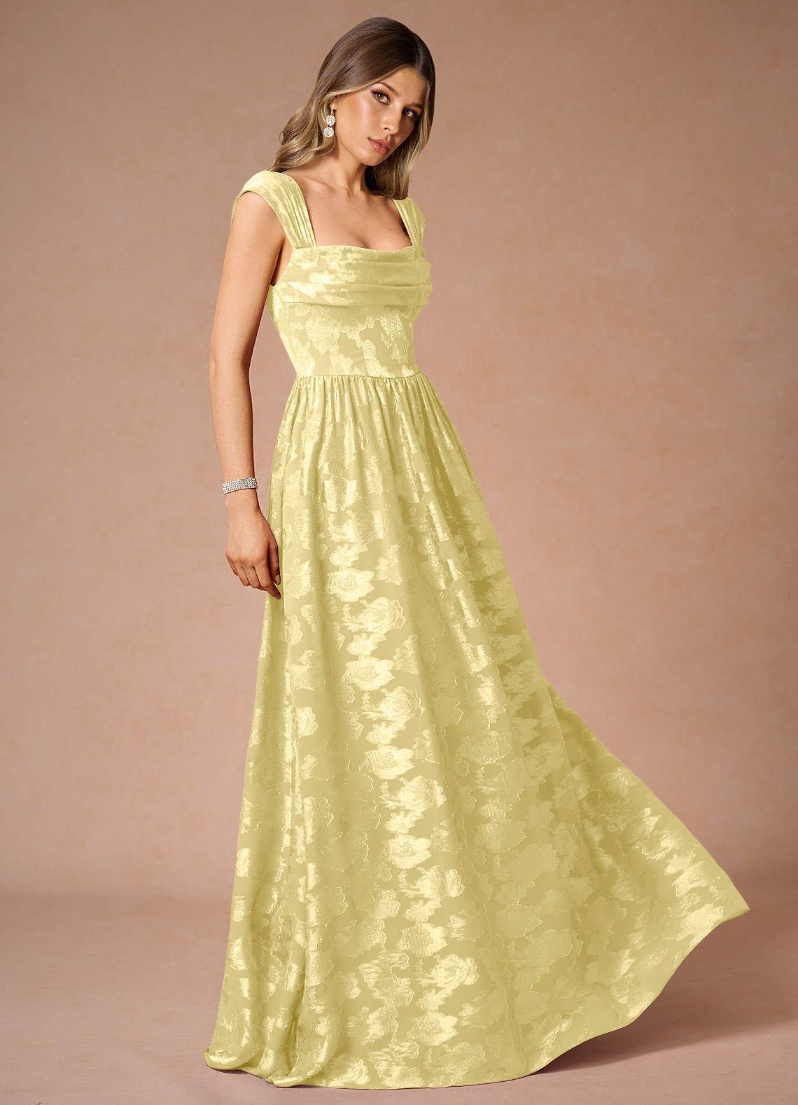 Hazel A-Line Cowl-Neck Fil Coupé Wedding Guest Dress in Lemon Sorbet