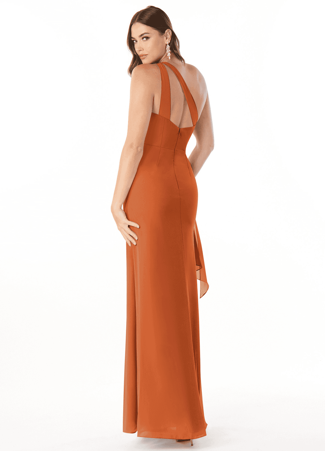 Maive Sheath One-Shoulder Chiffon Bridesmaid Dress in Cinnamon