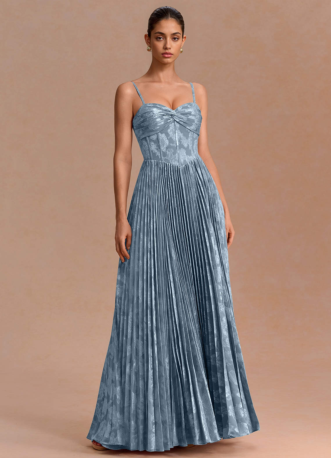 Delfina A-Line Twisted-Bust Fil Coupé Evening Dress in Lilac