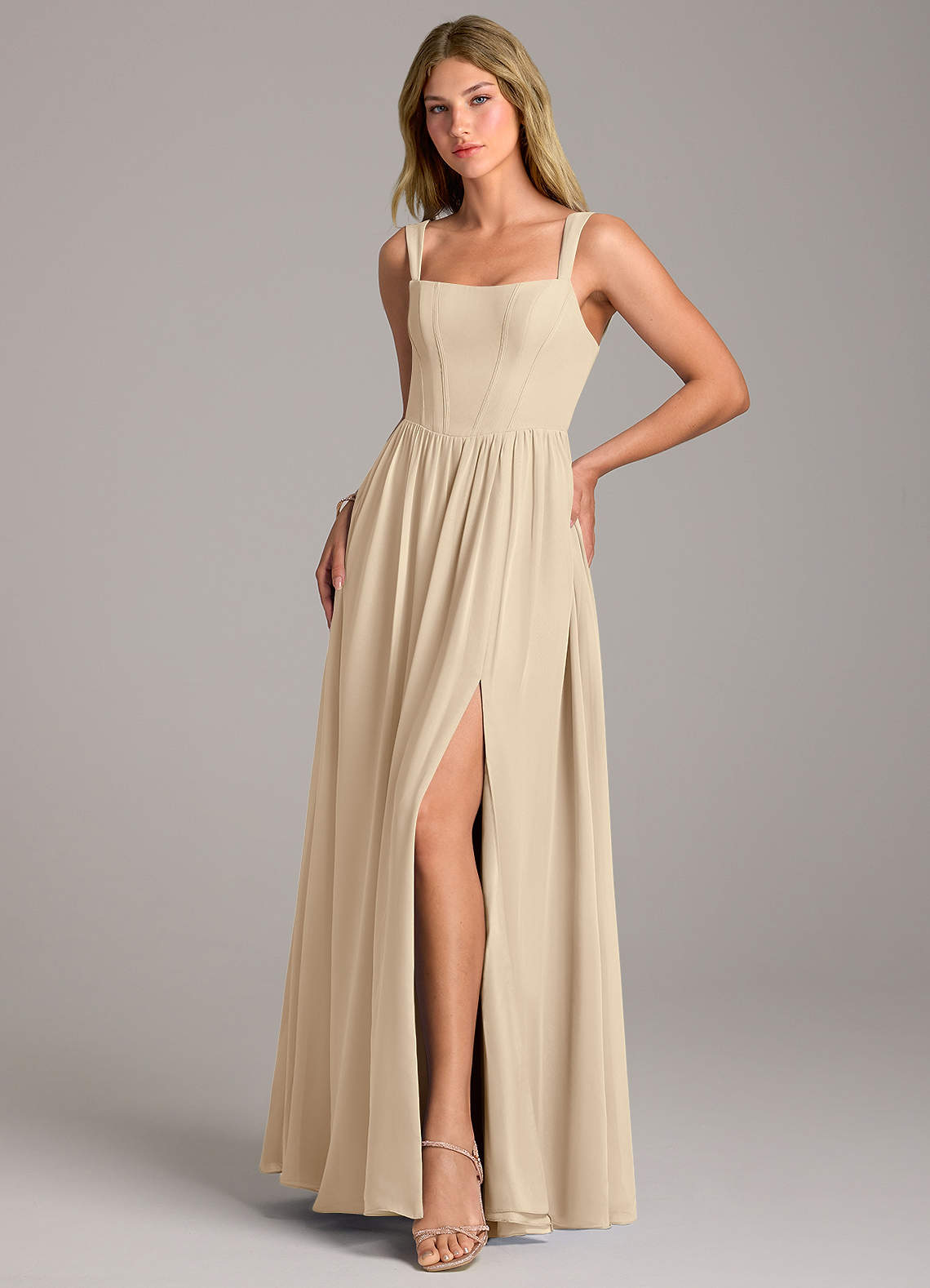 Rosaline A-Line Square-Neck Chiffon Bridesmaid Dress in Champagne