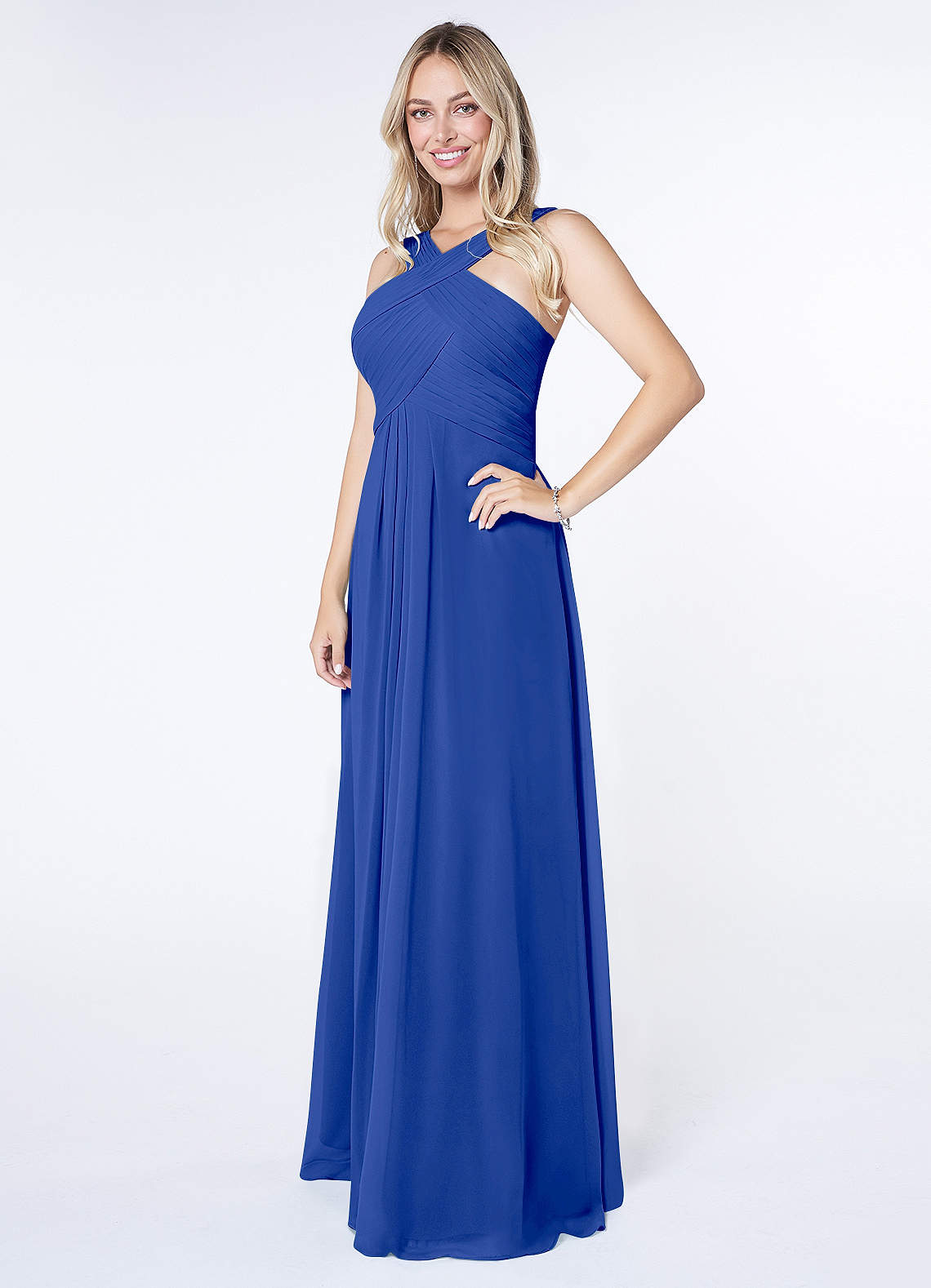 Kaleigh A-Line Halter Chiffon Bridesmaid Dress in Royal Blue
