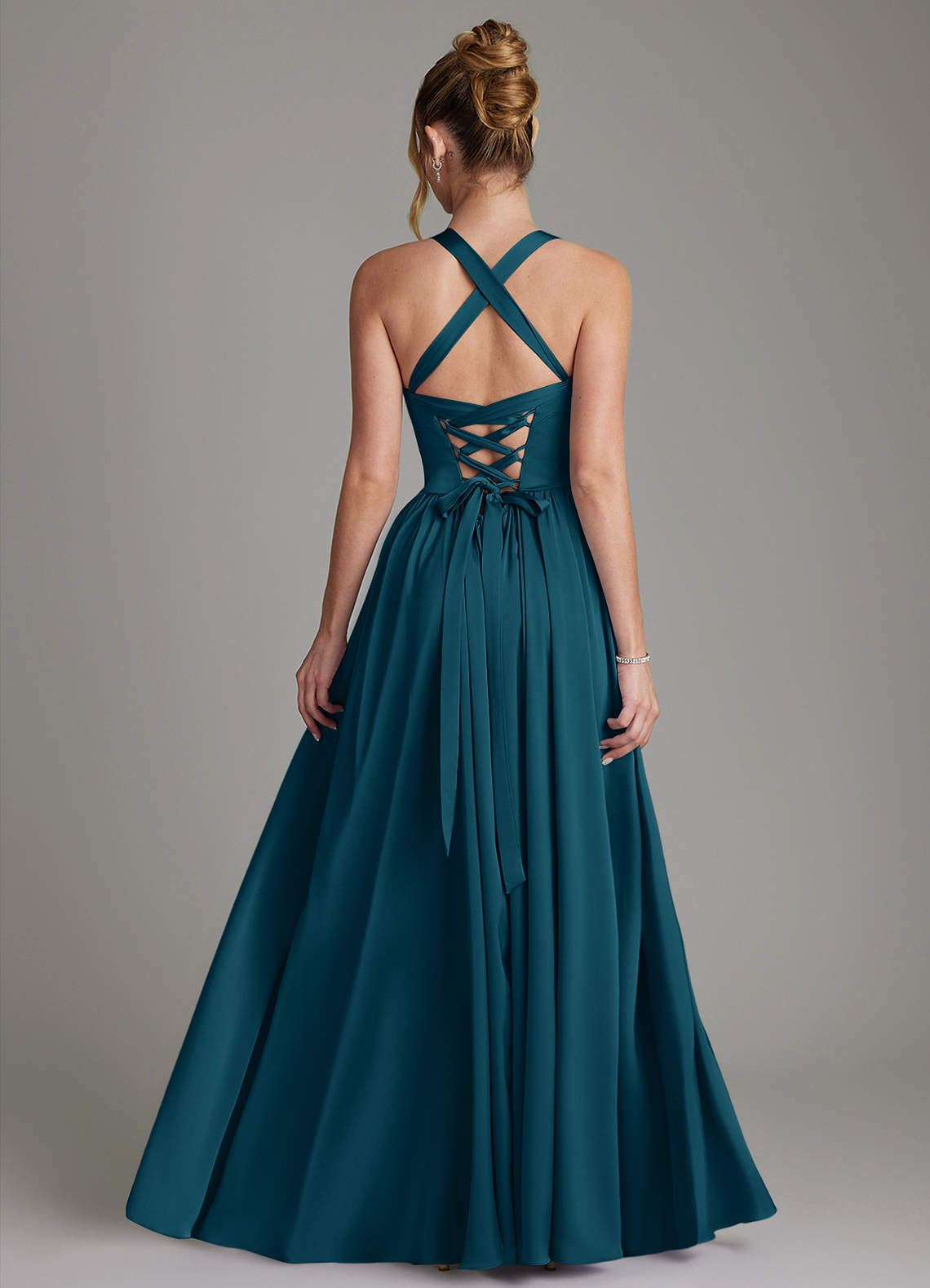 Francis A-Line V-Neck Stretch Satin Bridesmaid Dress in Ink Blue