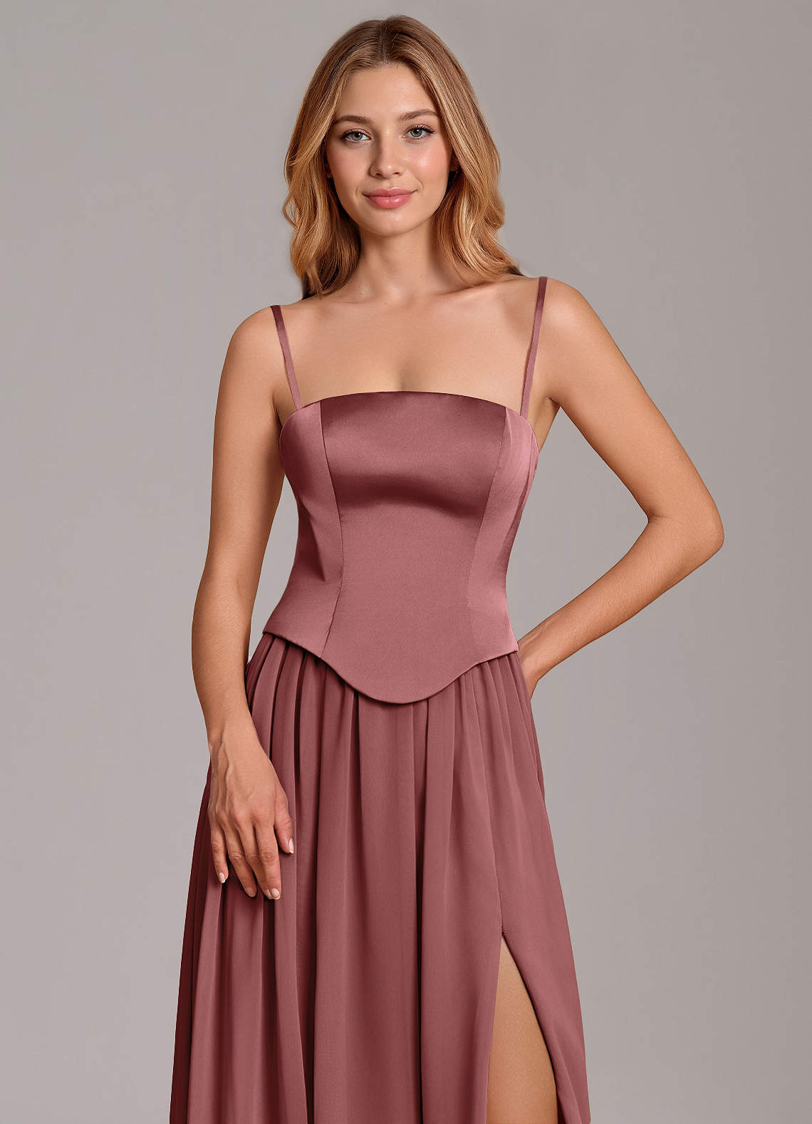 Cadence A-Line Strapless Chiffon and Stretch Satin Bridesmaid Dress in Amethyst