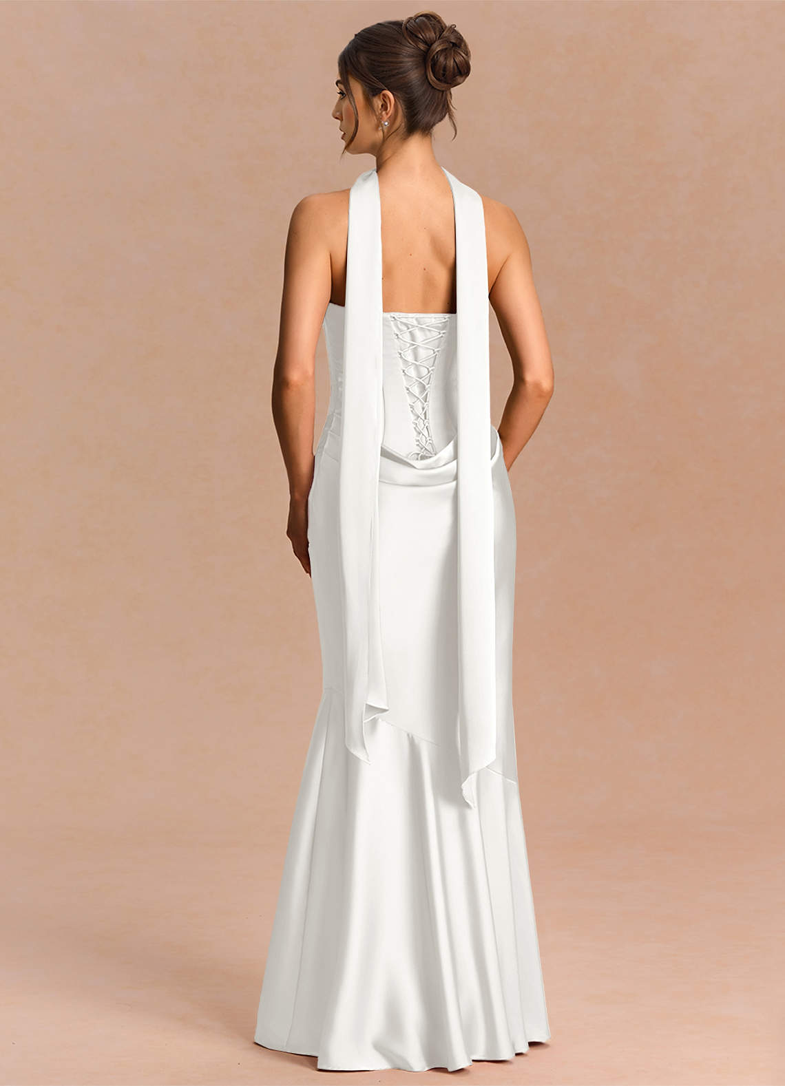 Euphemia Mermaid Strapless Stretch Satin Evening Dress in White