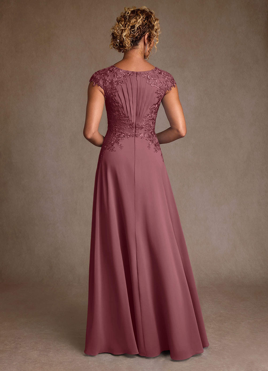 Christi A-Line Scoop-Neck Chiffon and Lace Mother of the Bride Dress in Desert Rose