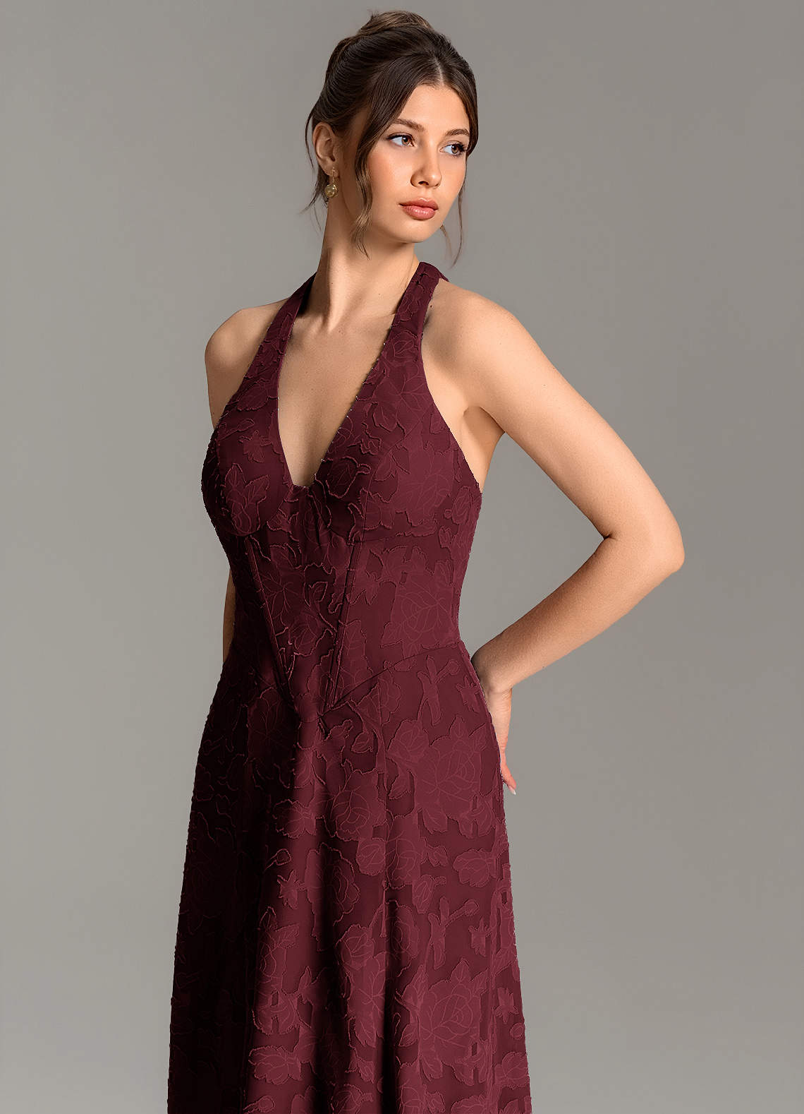 Nia A-Line V-Neck Floral Burnout Bridesmaid Dress