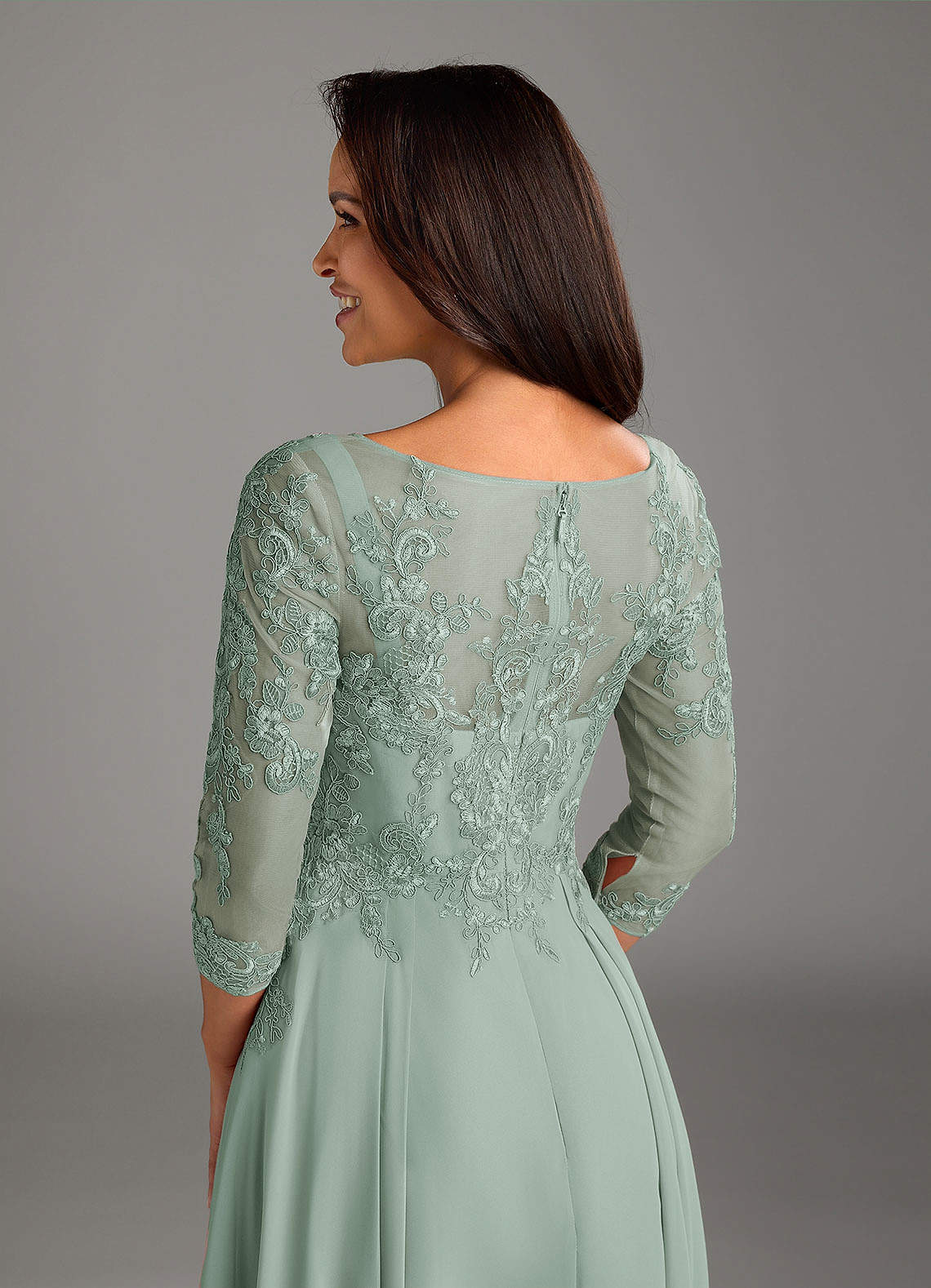 Marge A-Line Scoop-Neck Chiffon and Lace Mother of the Bride Dress in Agave