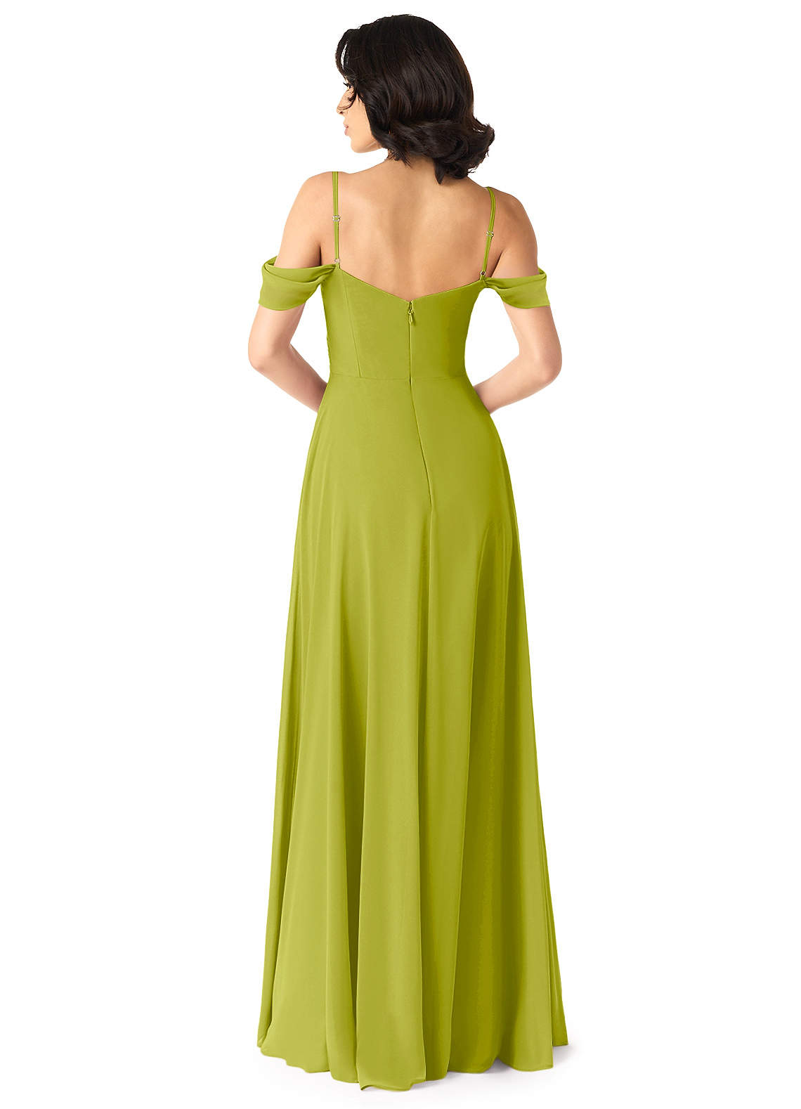 Tancie A-Line Off-the-Shoulder Chiffon Bridesmaid Dress in Lemongrass