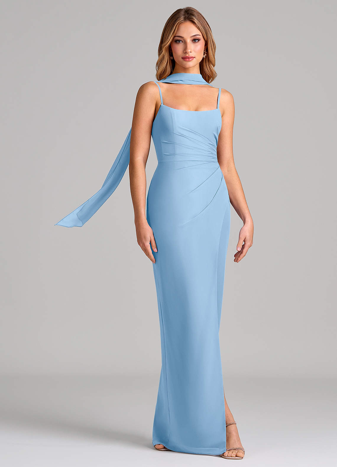 Calandra Sheath Scoop-Neck Chiffon Bridesmaid Dress in Powder Blue