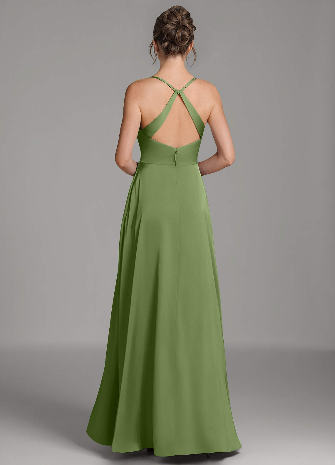 Frankie A-Line Scoop-Neck Stretch Satin Bridesmaid Dress in Juniper
