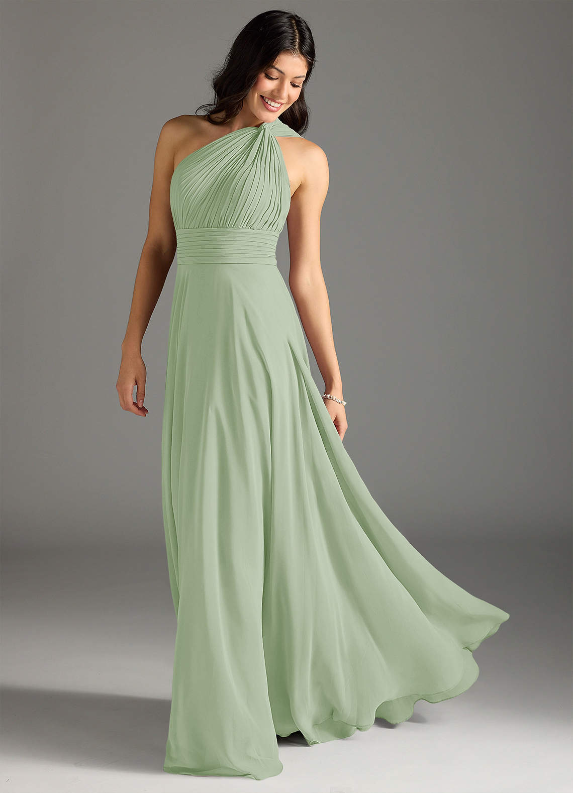 Charlize A-Line One-Shoulder Chiffon Bridesmaid Dress in Dusty Sage