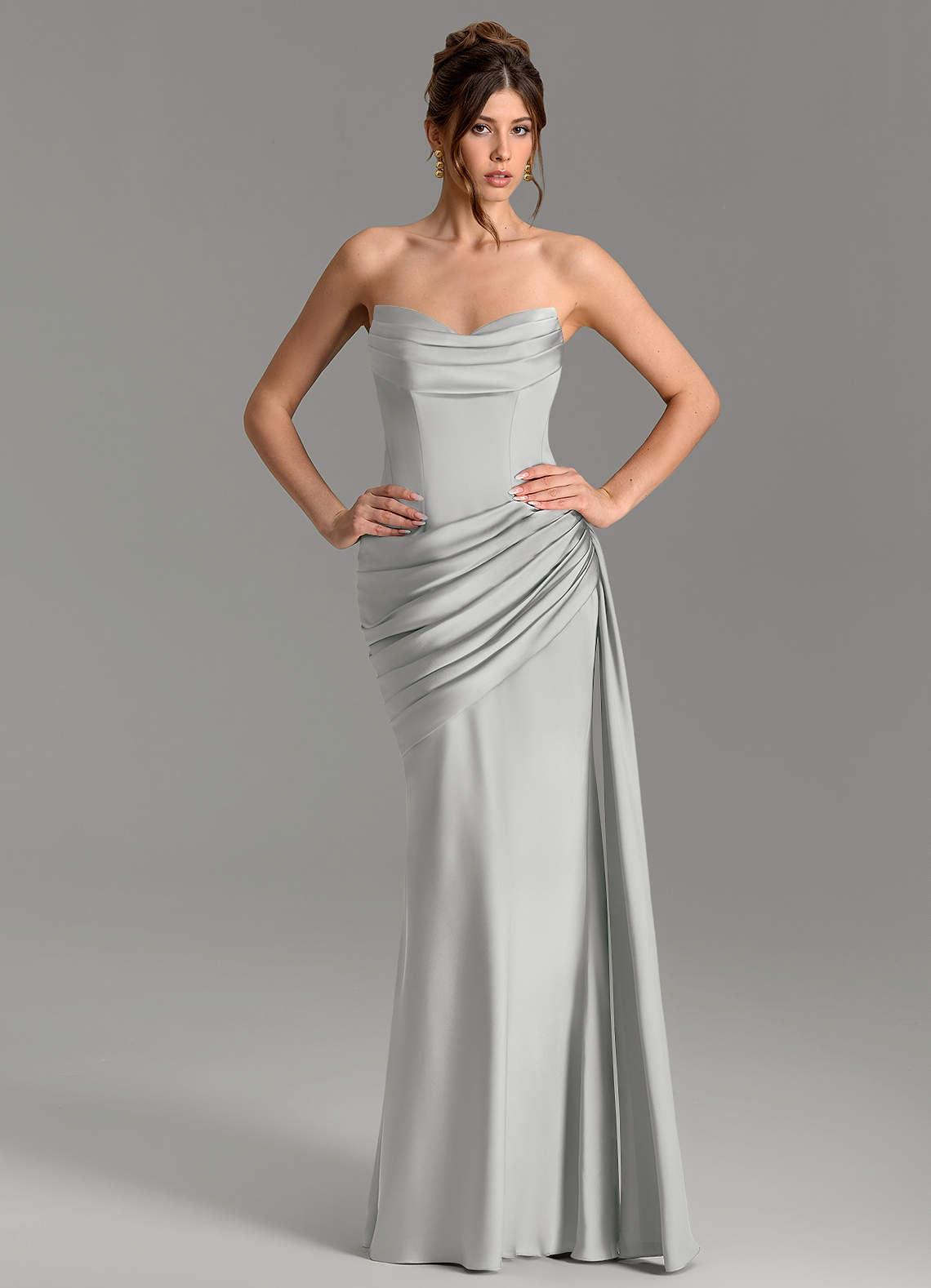 Zorah Mermaid Sweetheart Stretch Satin Bridesmaid Dress in Silver