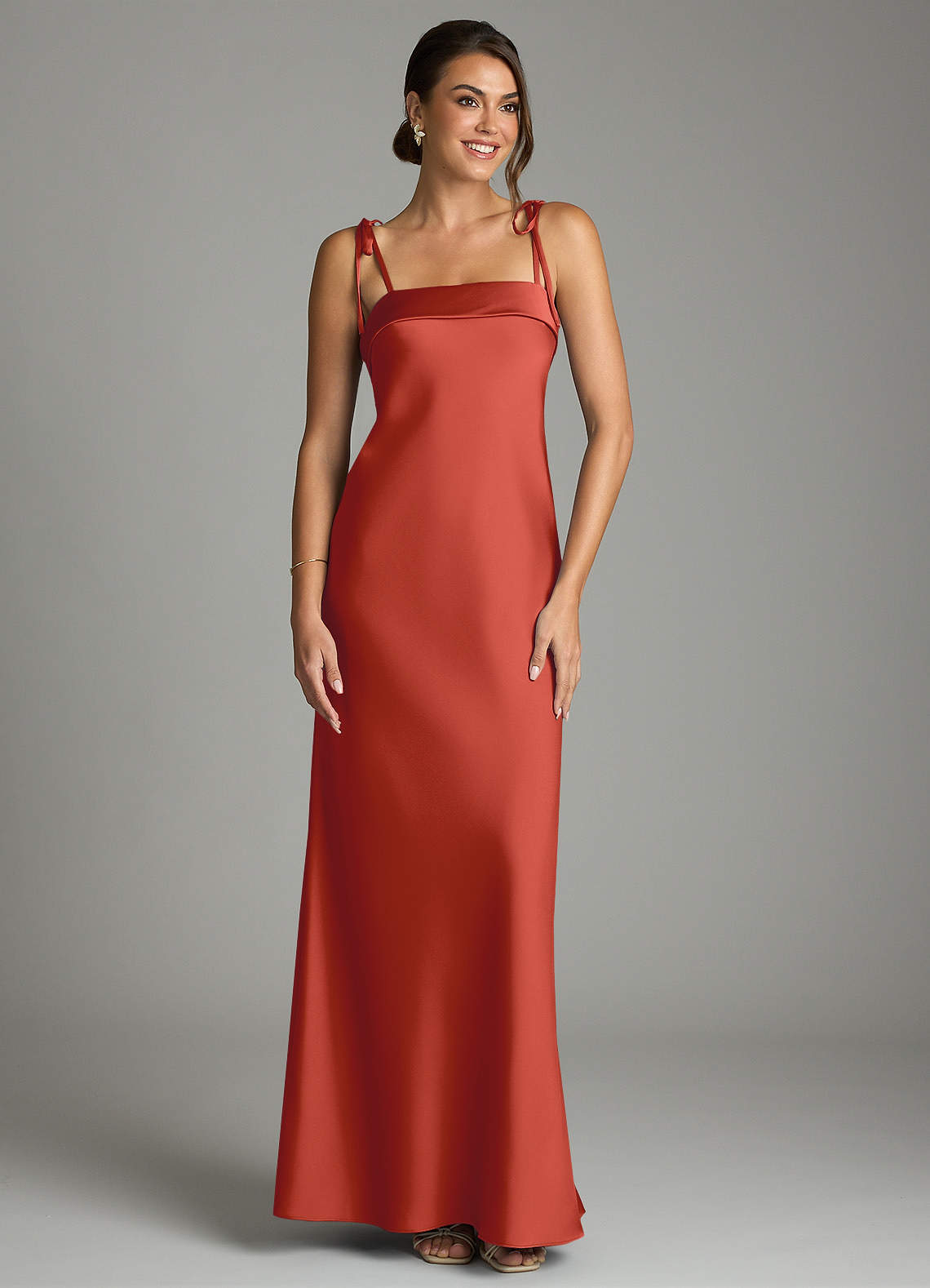 Ellia Sheath Straight-Neck Stretch Satin Bridesmaid Dress in Rust