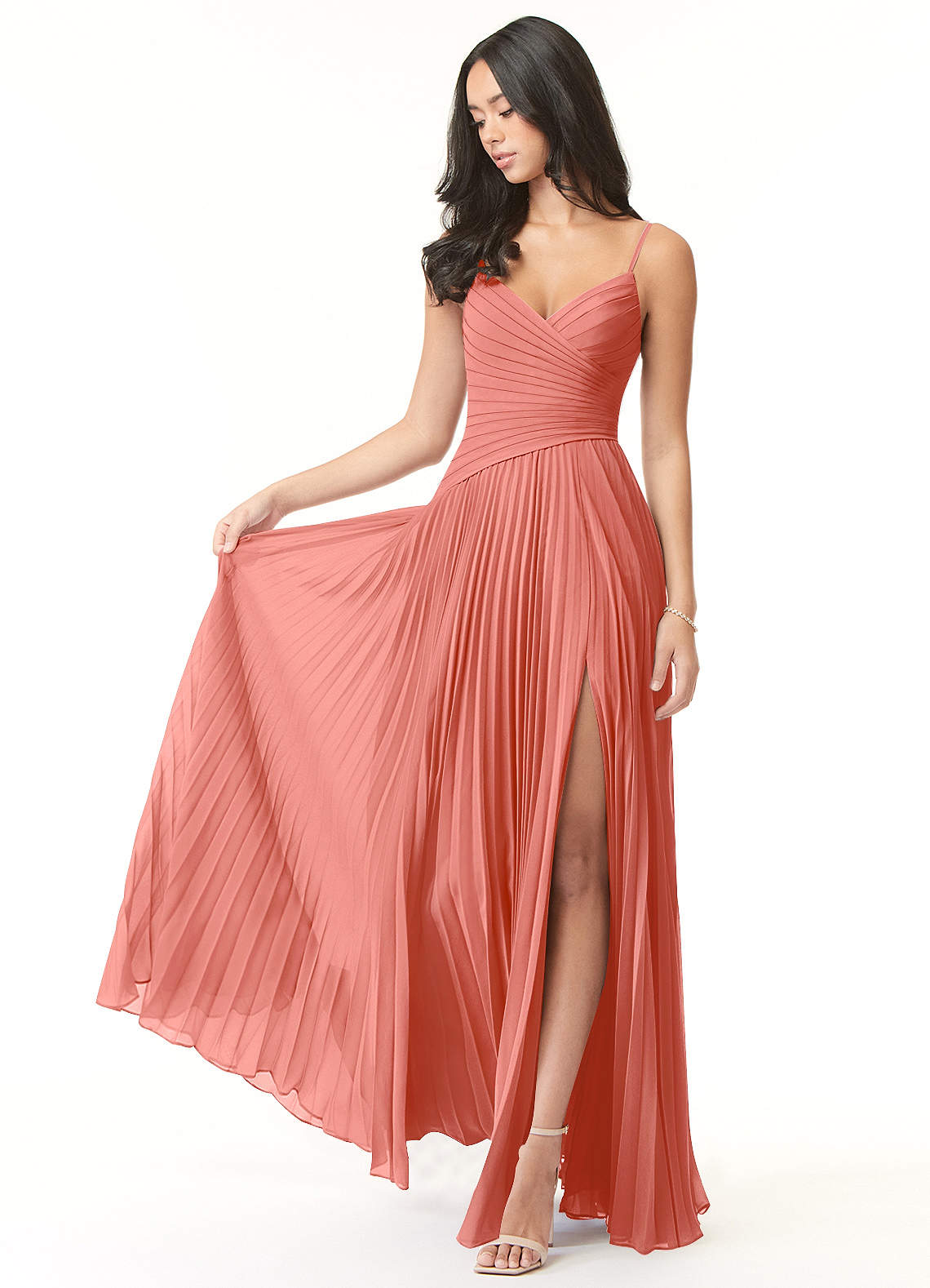 Vini A-Line V-Neck Chiffon Bridesmaid Dress in Salmon Pink