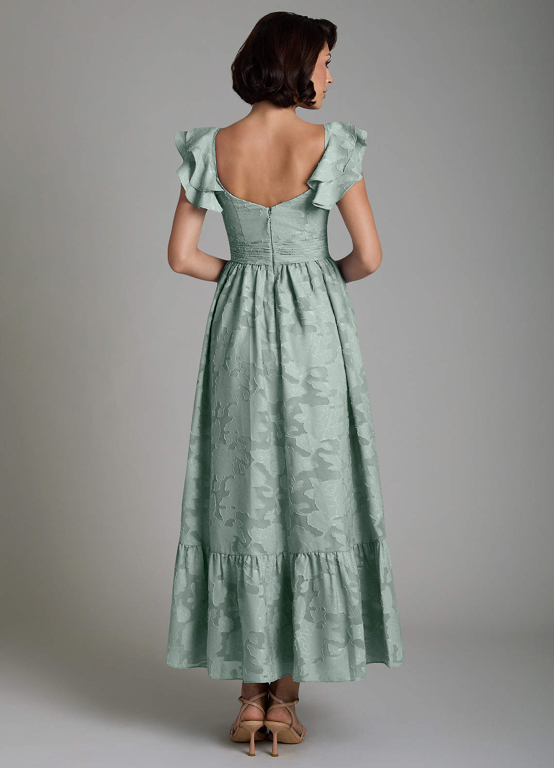 Anaya A-Line V-Neck Floral Burnout Bridesmaid Dress in Agave