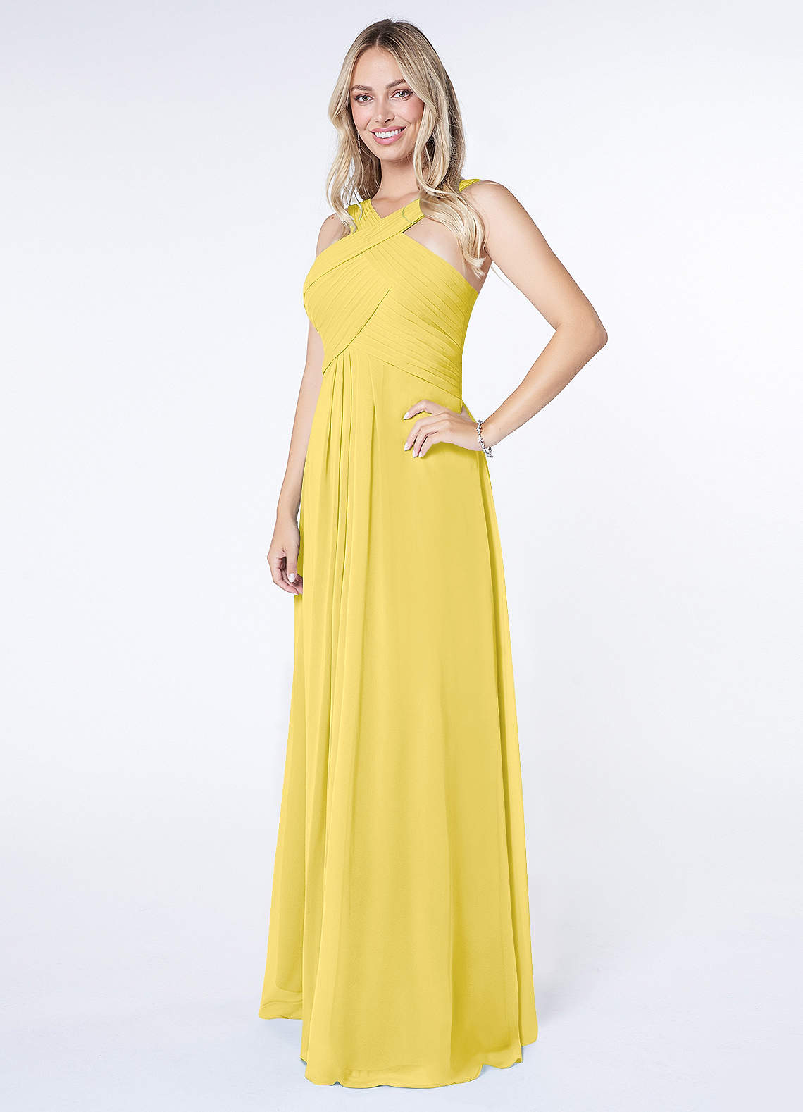 Kaleigh A-Line Halter Chiffon Bridesmaid Dress in Canary