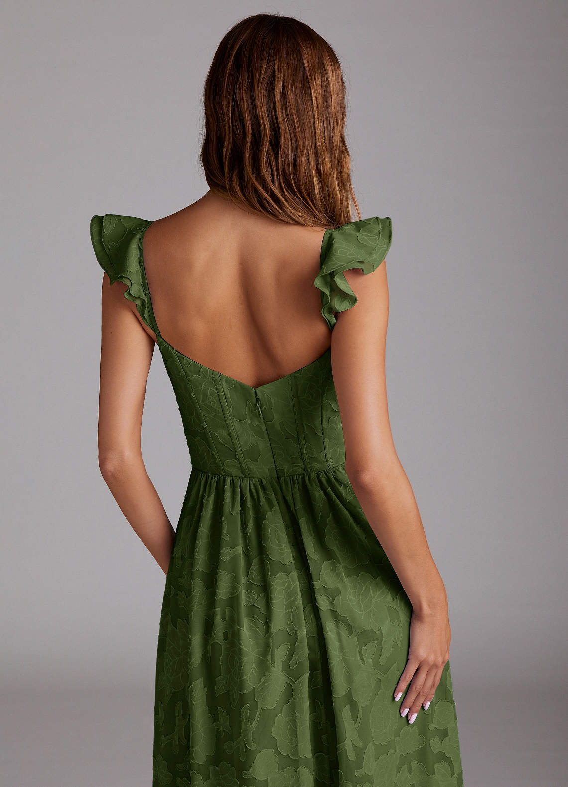 Denisse A-Line Sweetheart Floral Burnout Wedding Guest Dress in Olive