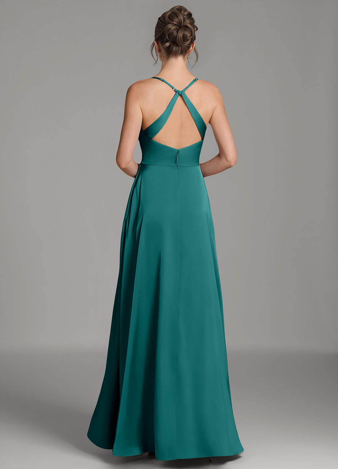 Frankie A-Line Scoop-Neck Stretch Satin Bridesmaid Dress in Peacock