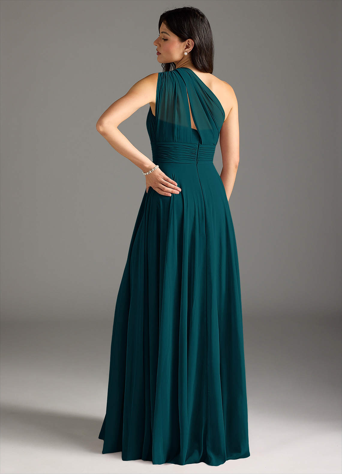 Charlize A-Line One-Shoulder Chiffon Bridesmaid Dress in Pine