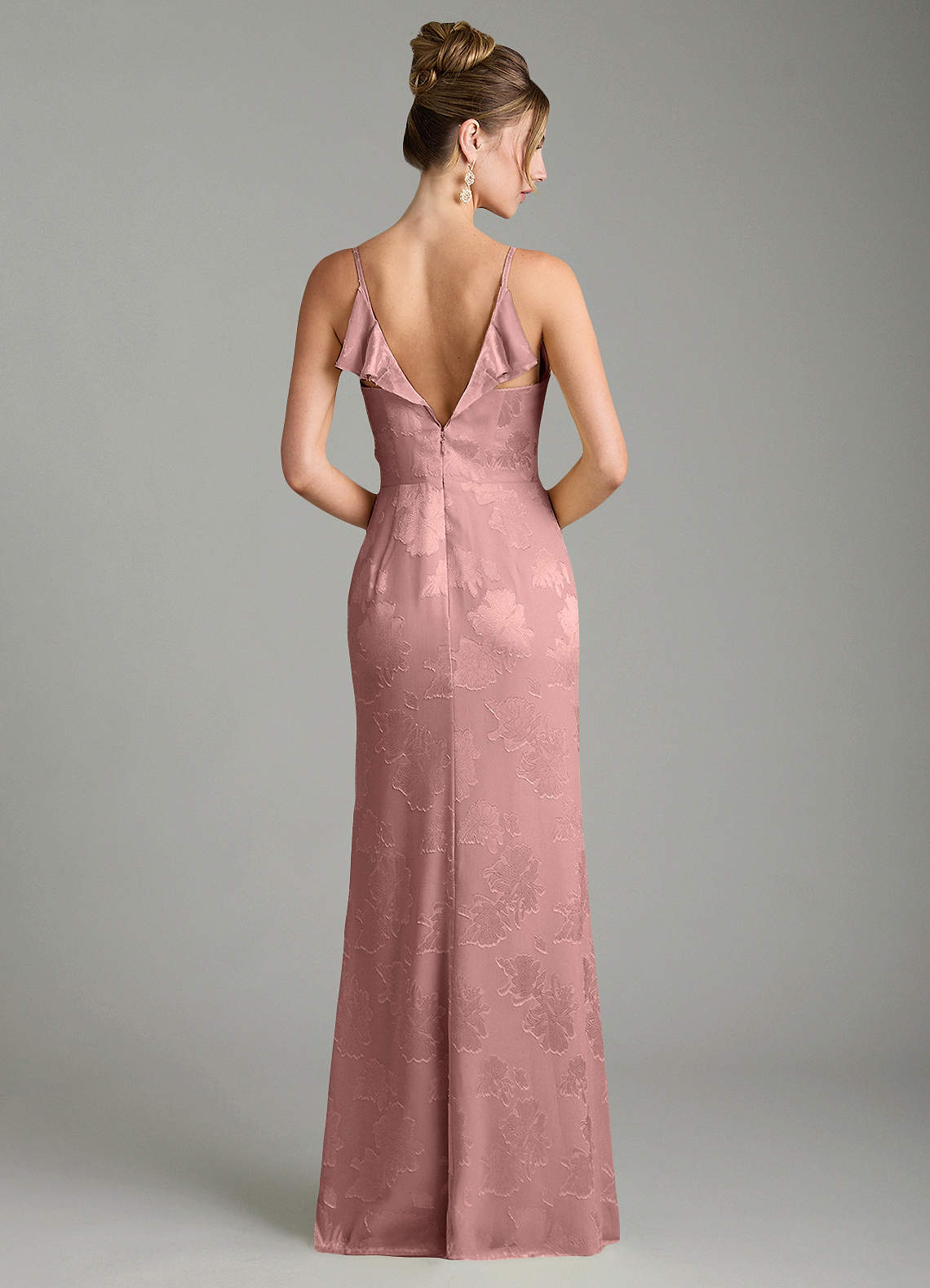 Larsa Mermaid V-Neck Jacquard Bridesmaid Dress in dusty rose