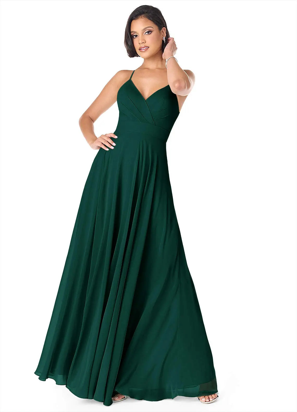Avelina A-Line V-Neck Chiffon Bridesmaid Dress in Emerald