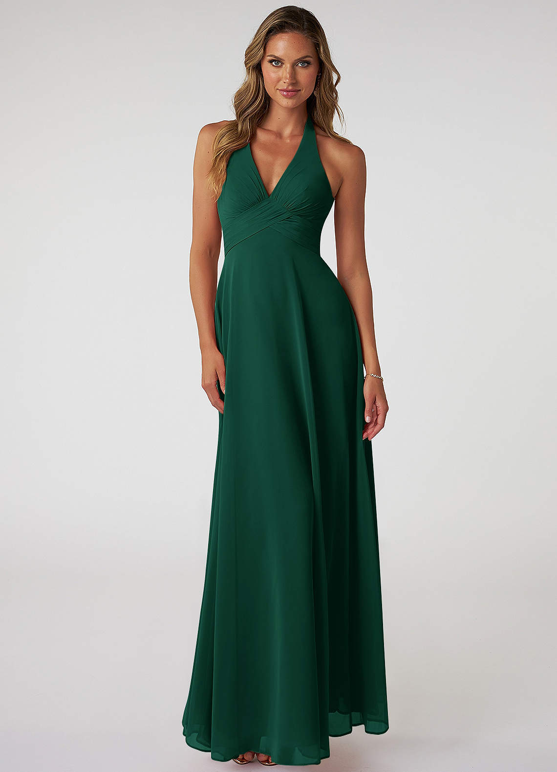 Tessie A-Line V-Neck Chiffon Bridesmaid Dress in Emerald