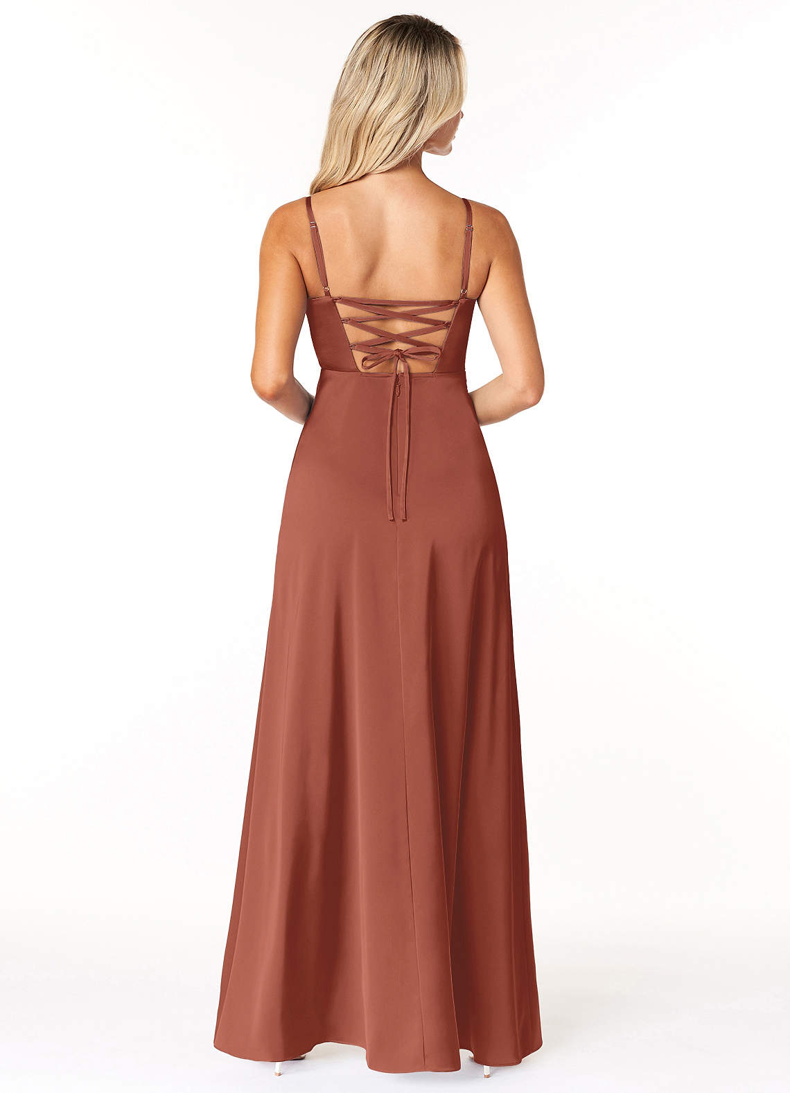 Marchella A-Line V-Neck Stretch Satin Bridesmaid Dress in Auburn