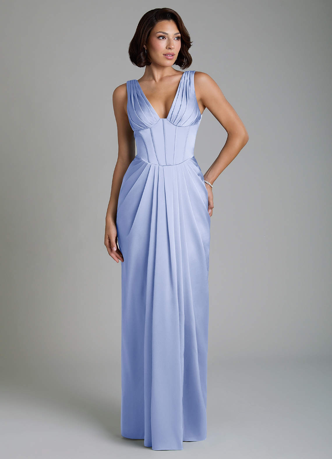 Vanya Sheath V-Neck Stretch Satin Bridesmaid Dress in Ice