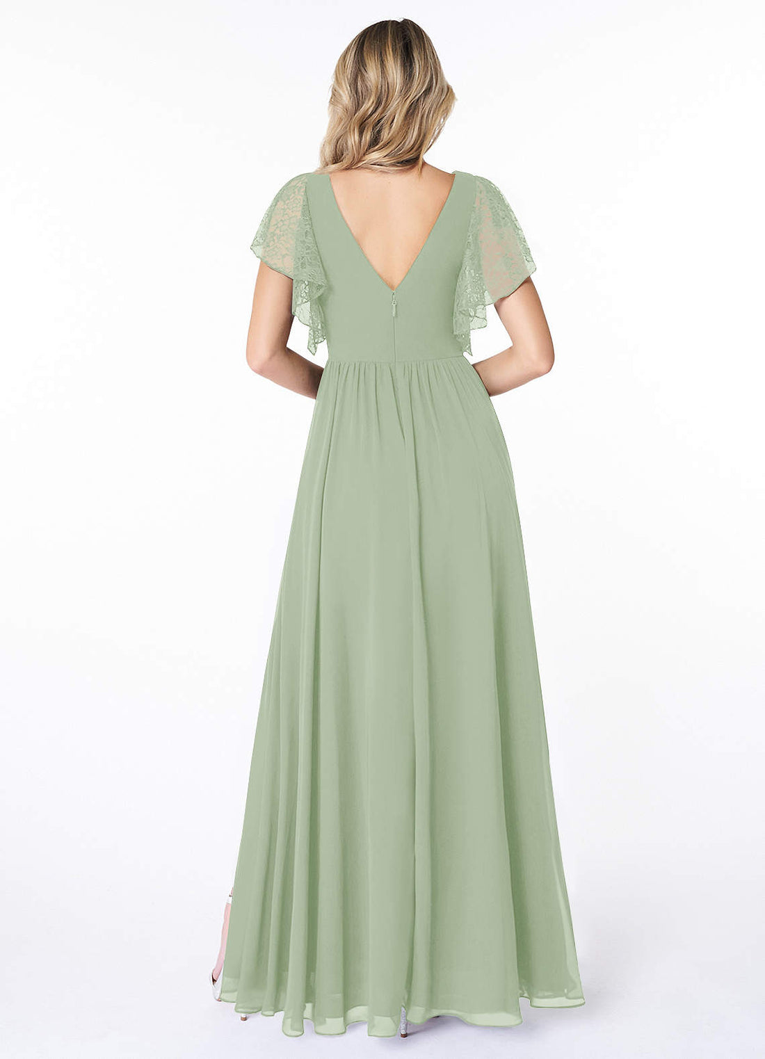 Zella A-Line V-Neck Chiffon and Lace Bridesmaid Dress in Dusty Sage