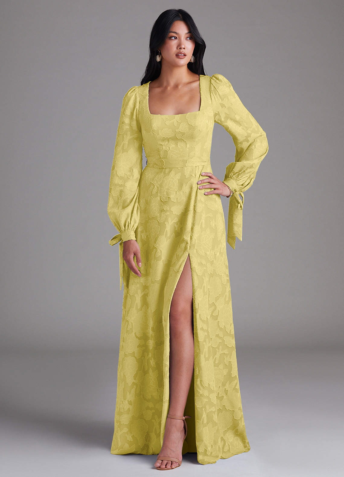 Leonia A-Line Square-Neck Stretch Satin Bridesmaid Dress in Canary