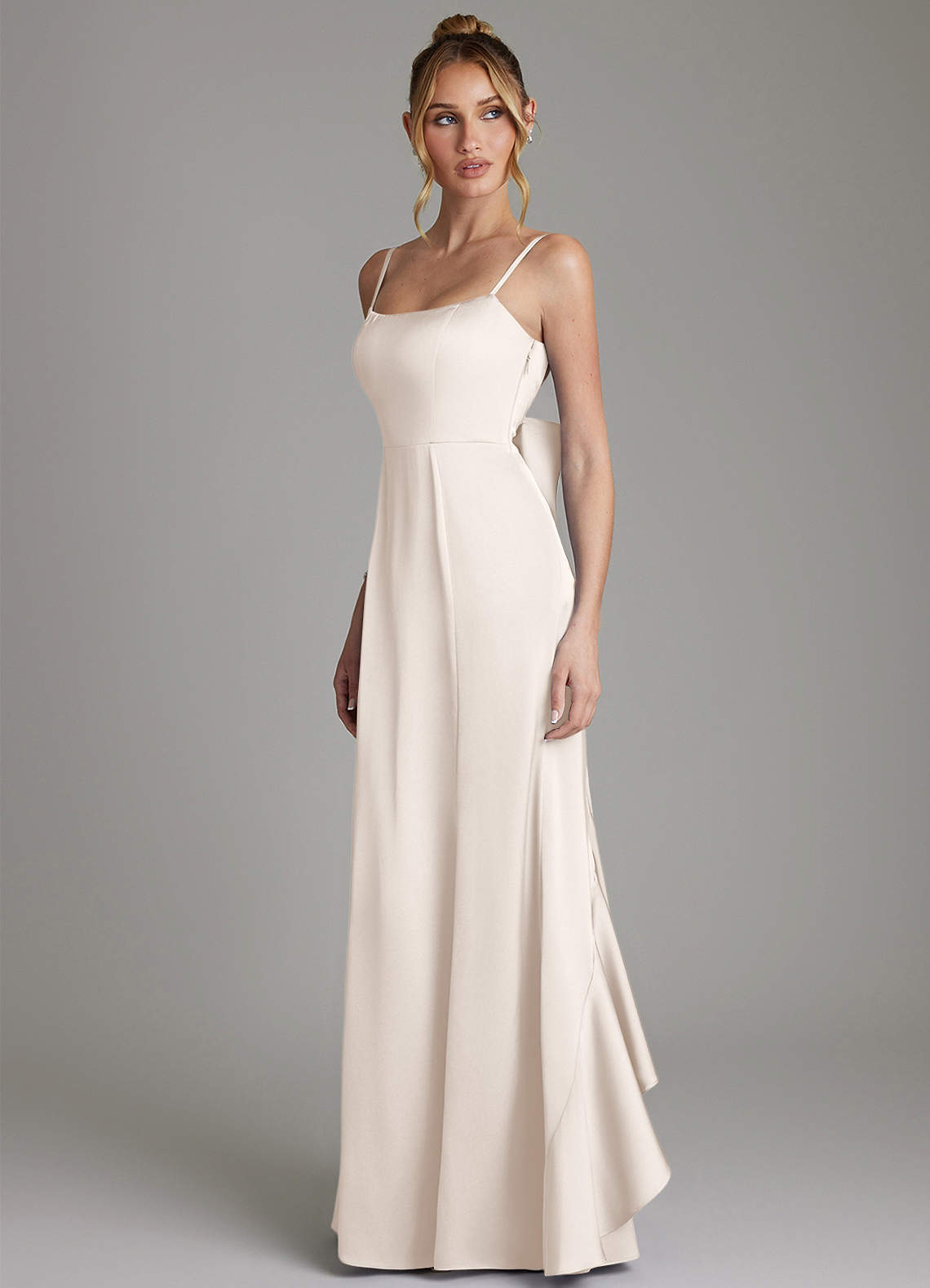 Zherra Mermaid Scoop-Neck Stretch Satin Bridesmaid Dress in White Alabaster