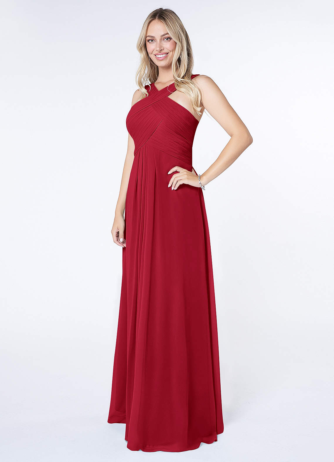 Kaleigh A-Line Halter Chiffon Bridesmaid Dress in Scarlet