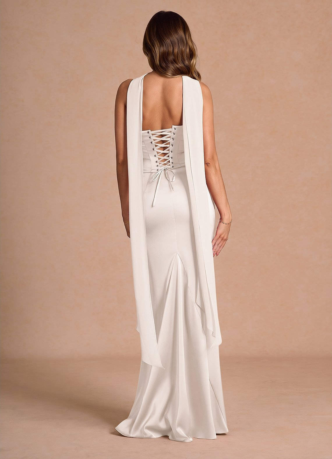 Sorrel Mermaid Corset Stretch Satin Evening Set in Cream