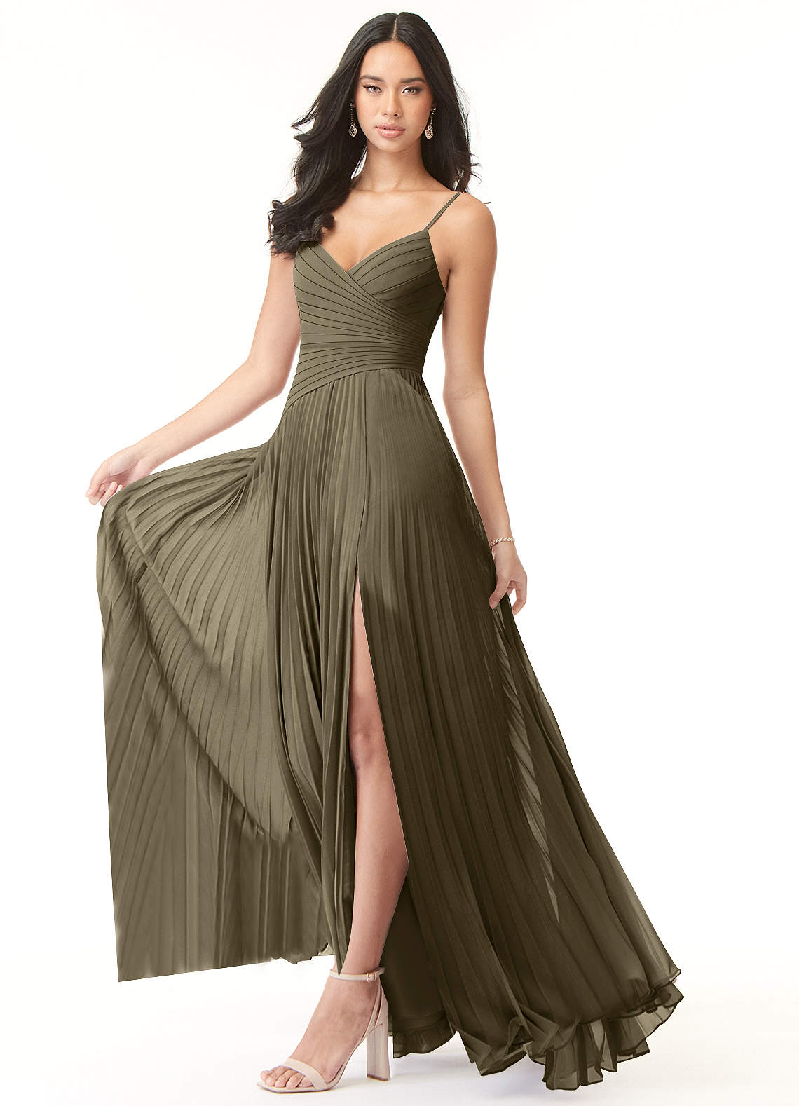 Vini A-Line V-Neck Chiffon Bridesmaid Dress in Willow Green