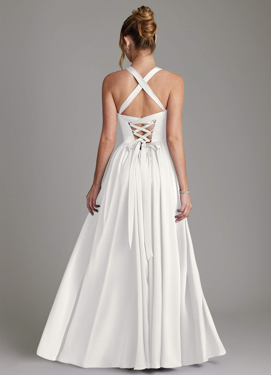 Francis A-Line V-Neck Stretch Satin Bridesmaid Dress in white