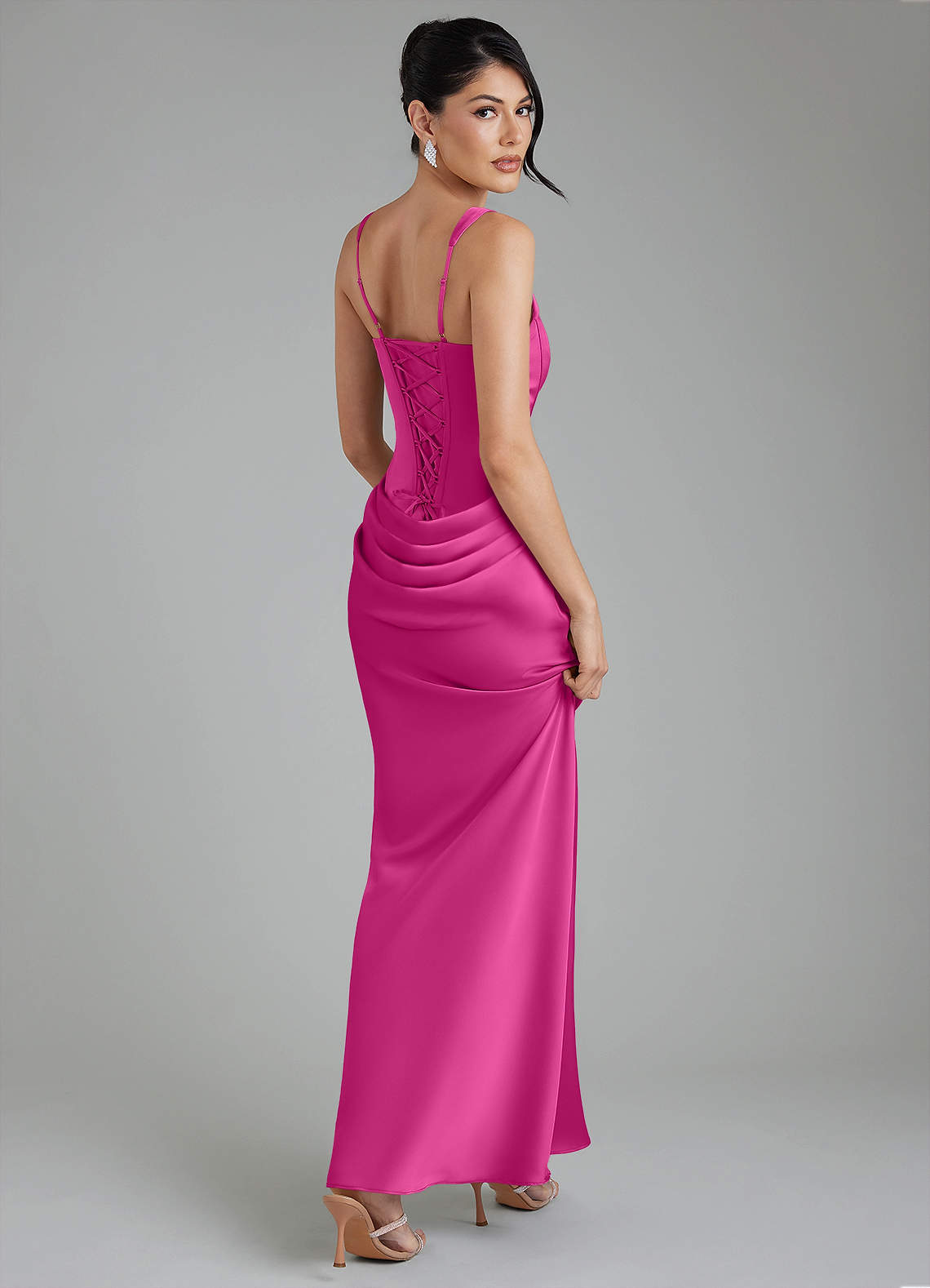 Etta Mermaid Square-Neck Stretch Satin Bridesmaid Dress in Fuchsia