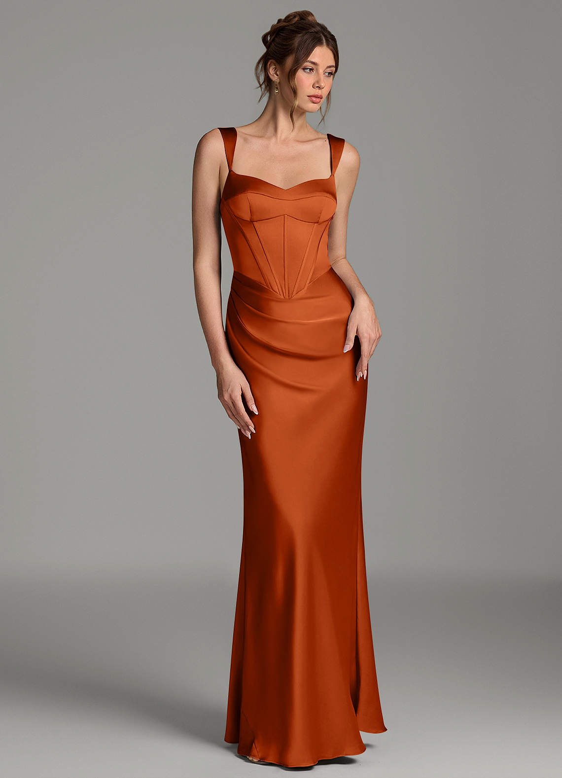Mela Sheath Sweetheart Stretch Satin Bridesmaid Dress in Burnt Orange