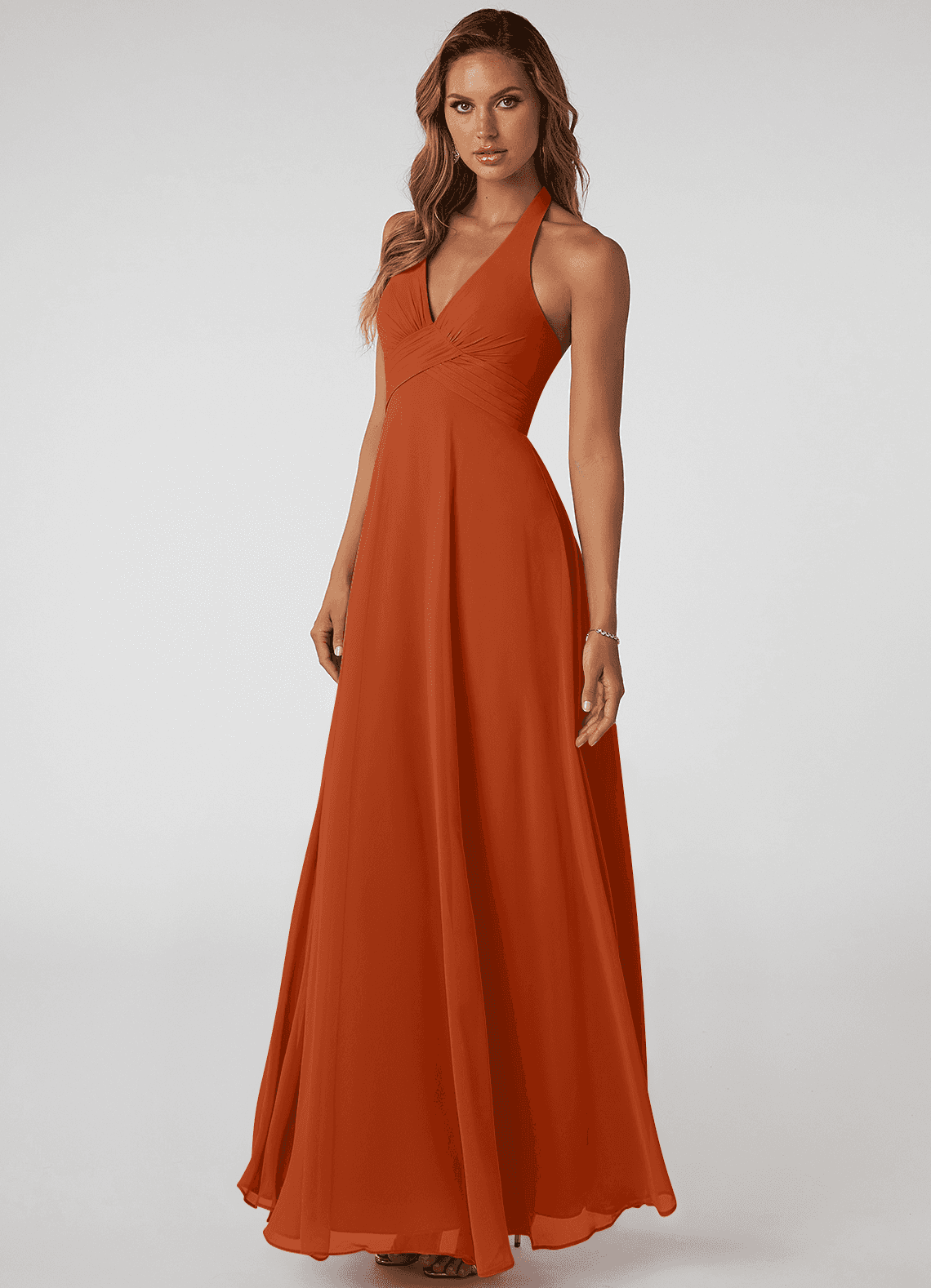Tessie A-Line V-Neck Chiffon Bridesmaid Dress in Burnt Orange