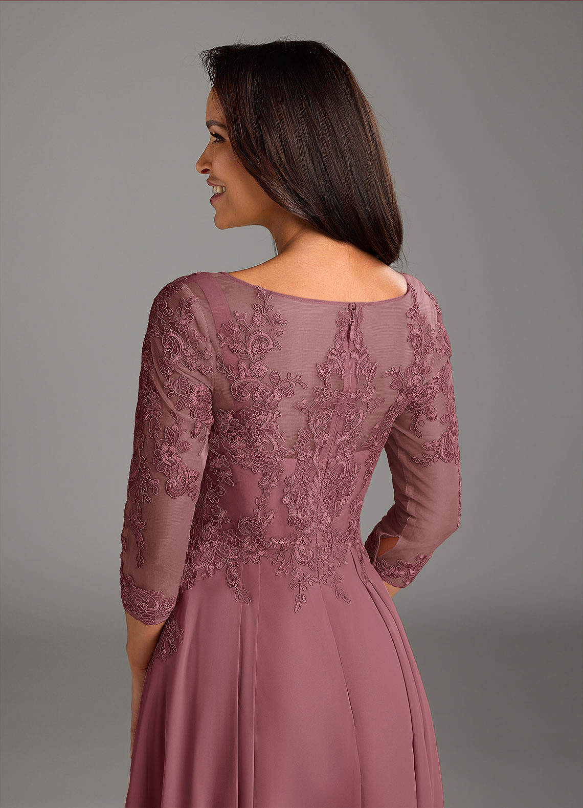 Marge A-Line Scoop-Neck Chiffon and Lace Mother of the Bride Dress in Desert Rose