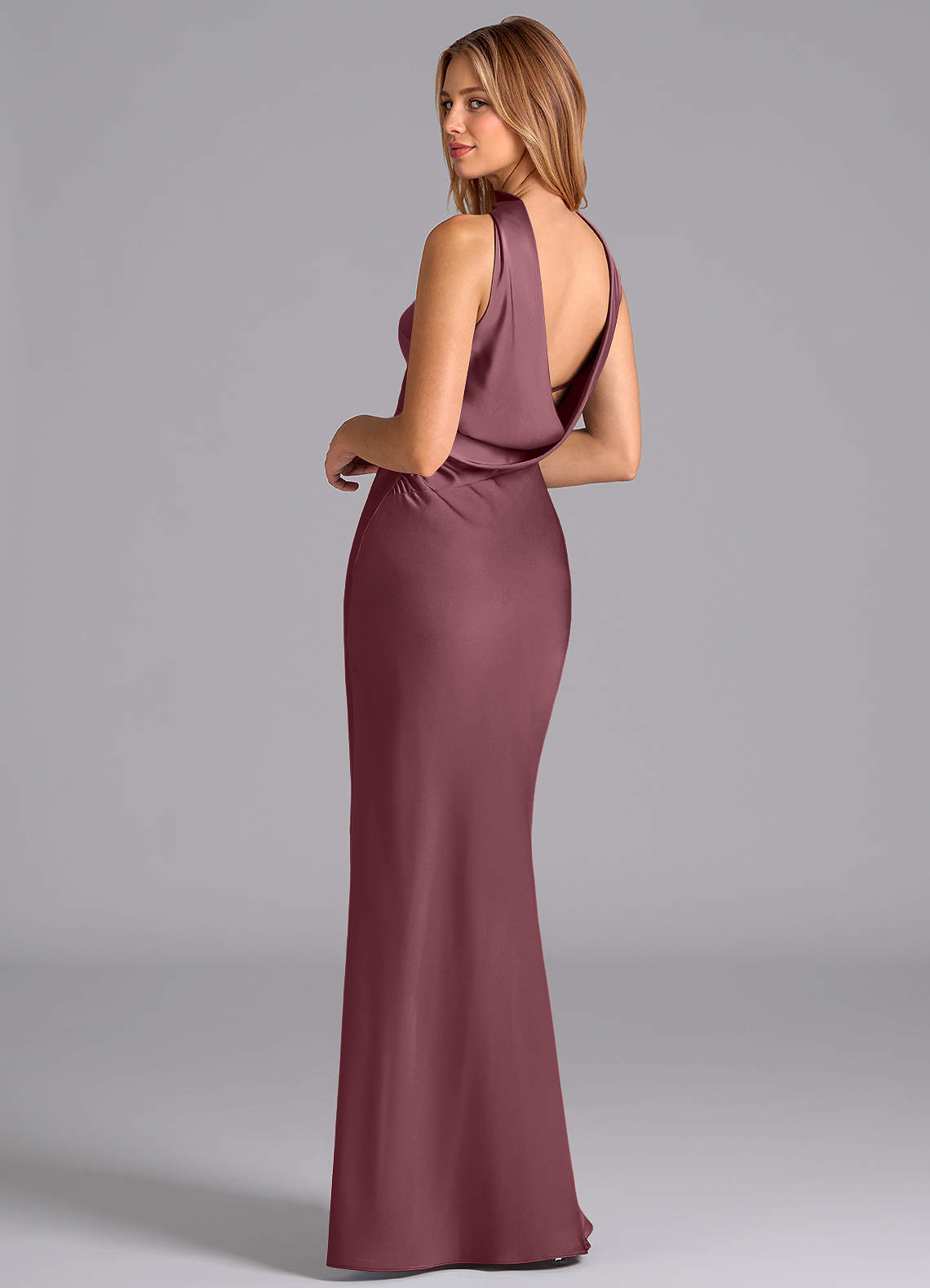 Lusinda Mermaid Strapless Stretch Satin Bridesmaid Dress in Desert Rose